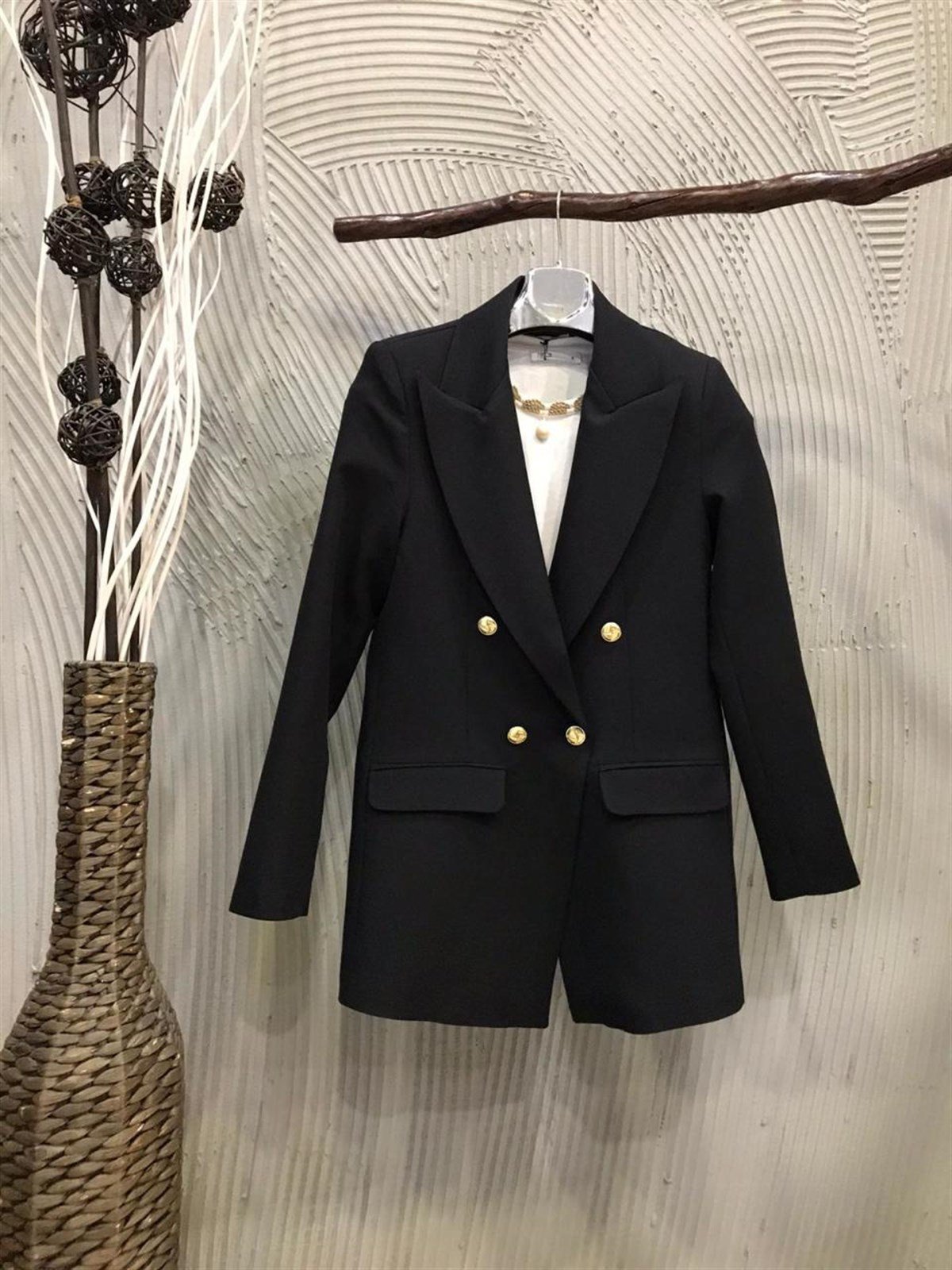 Gold Düğmeli Blazer Ceket (SİYAH)
