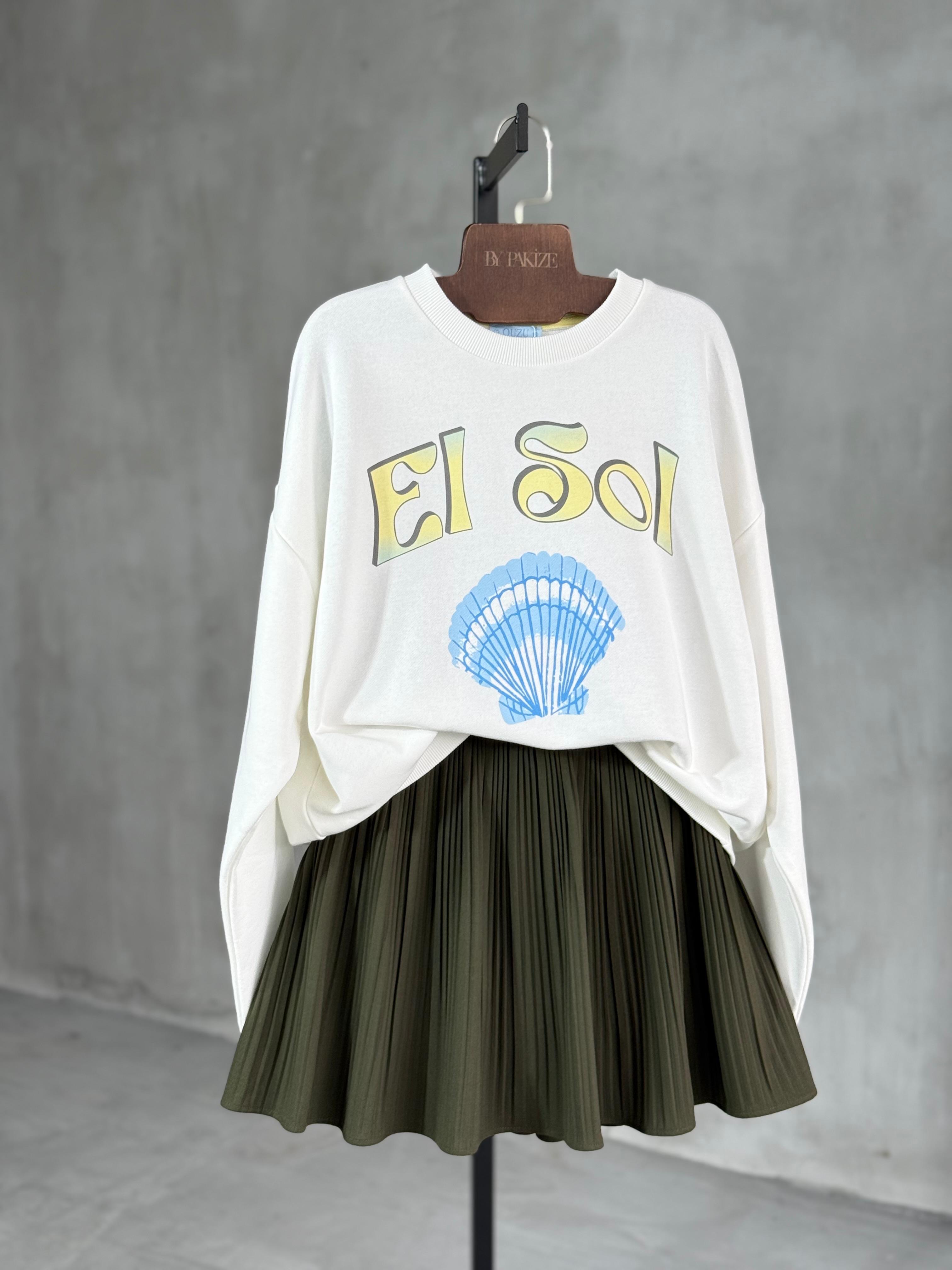 İçi Şortlu Beli Lastikli Pileli Mini Etek (Haki)