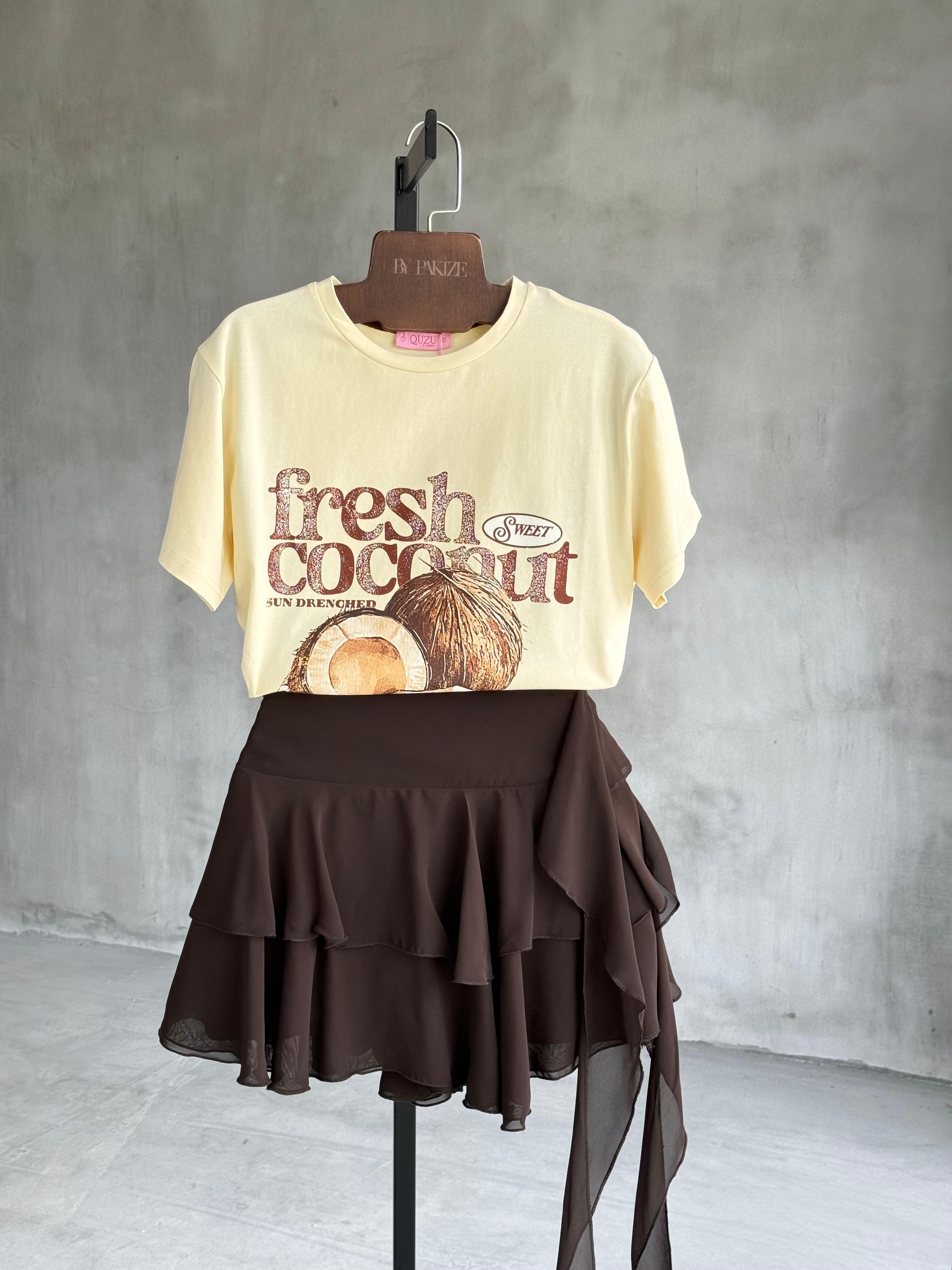 İçi Şortlu Şifon Etek (Kahve)