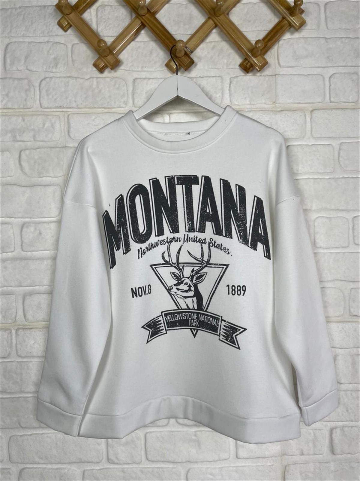 İkiiplik Kumaş İçi Şardonlu Yazı Baskılı Sweatshirt (BEYAZ)