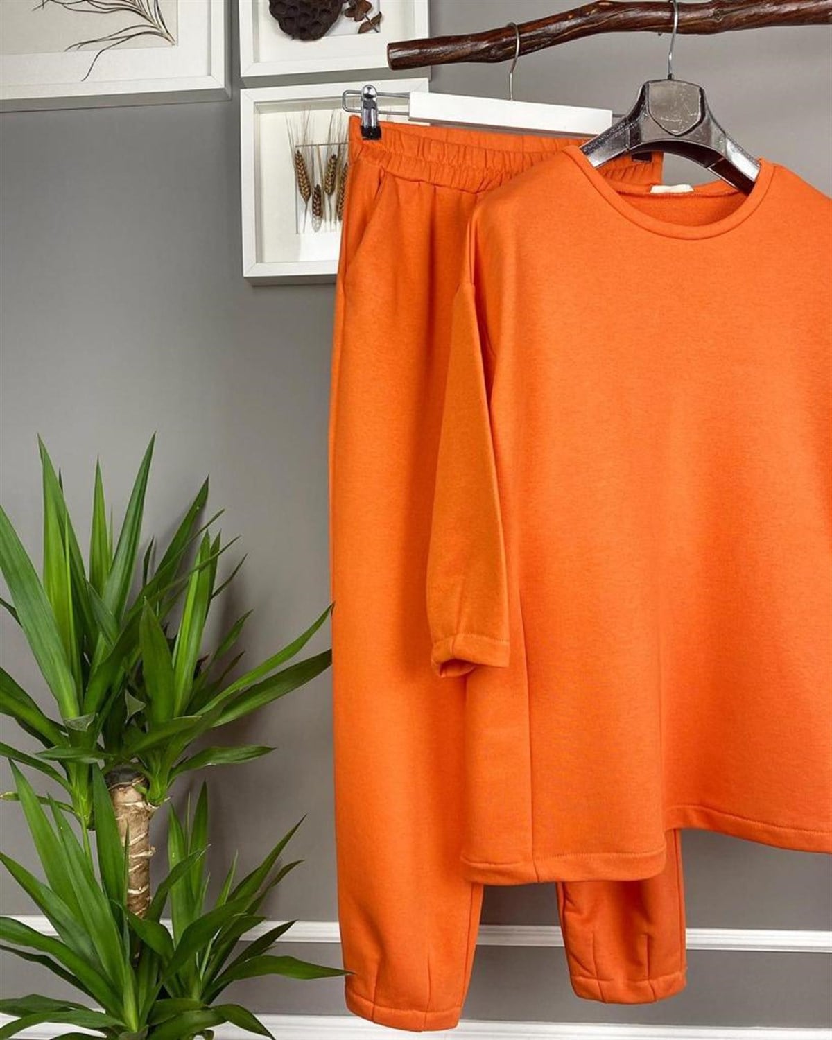ikiiplik kumaş sweat takım (oranj)