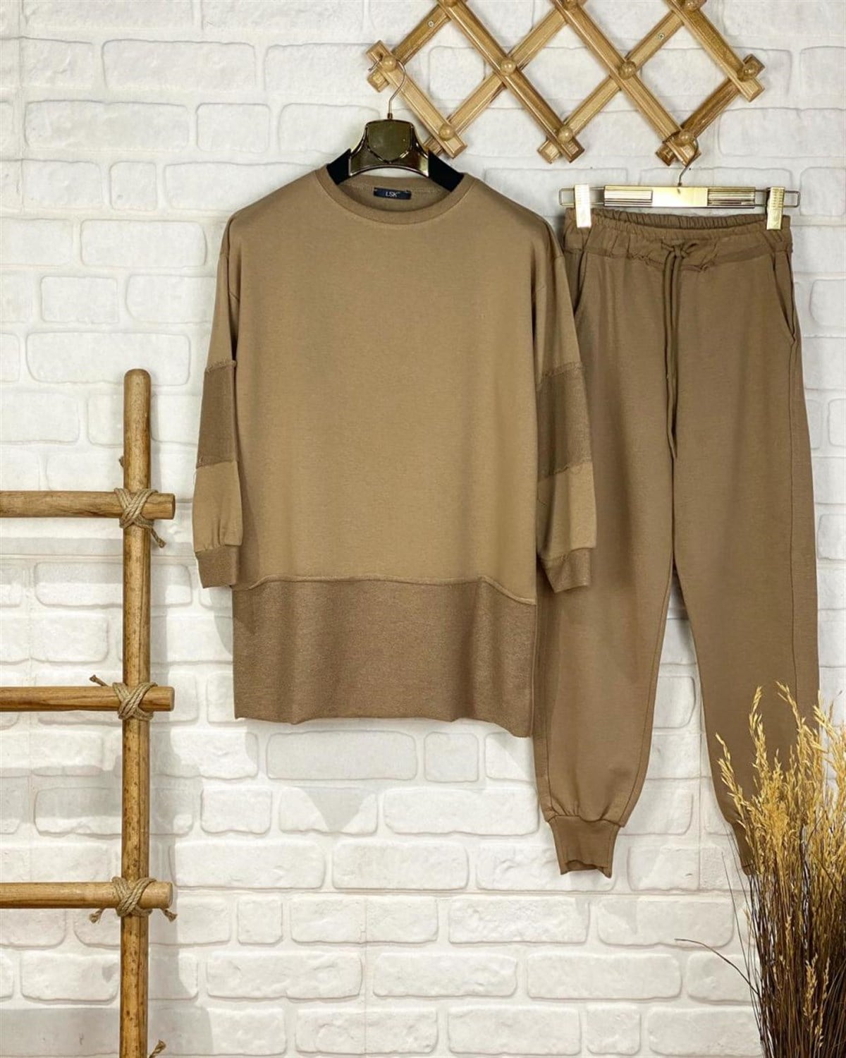 İkiiplik Sweat Kumaş Tunik Sweatshirt (KAHVE)