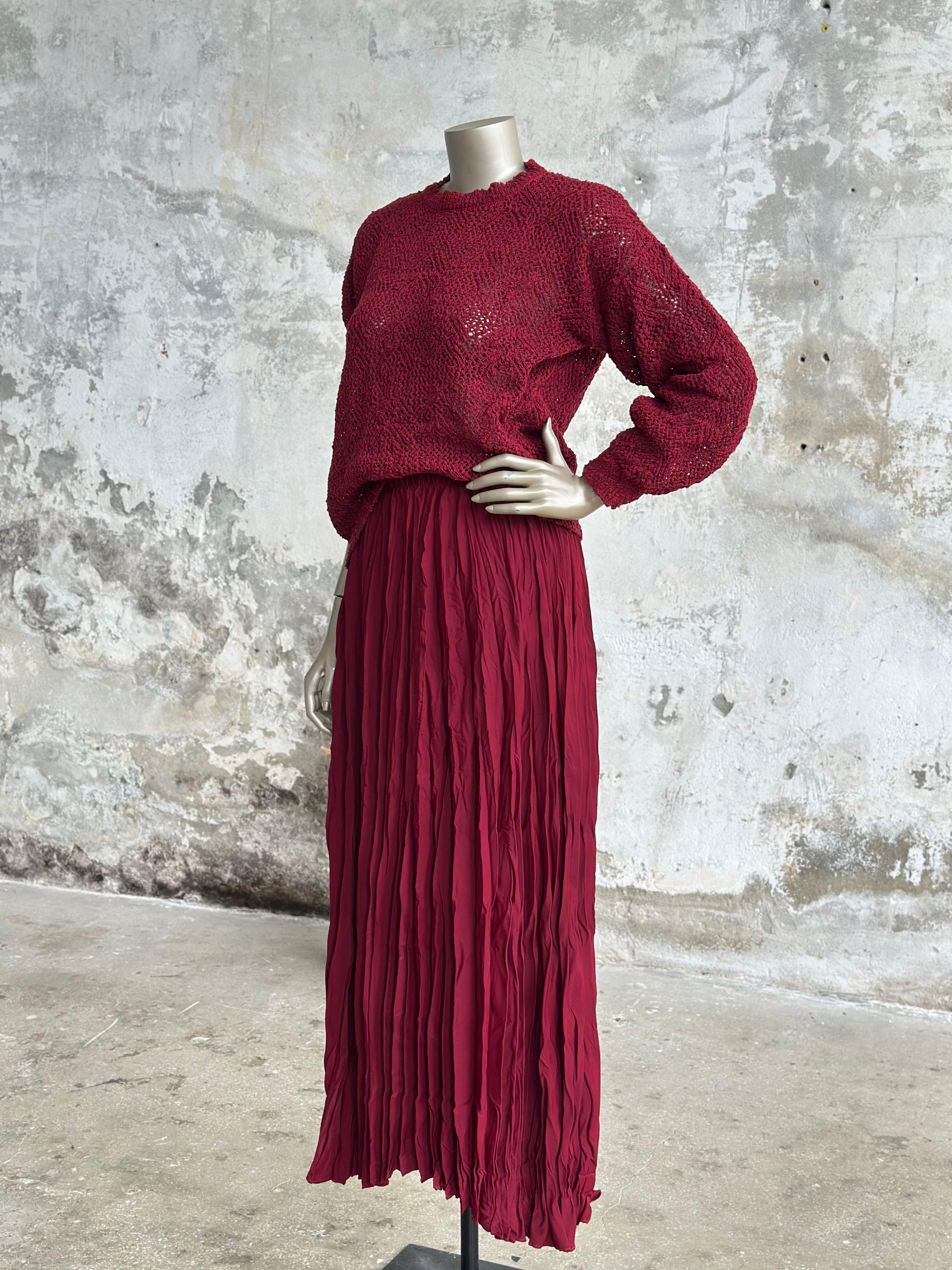 İthal Kırışık Maxi Boy Etek (Bordo)