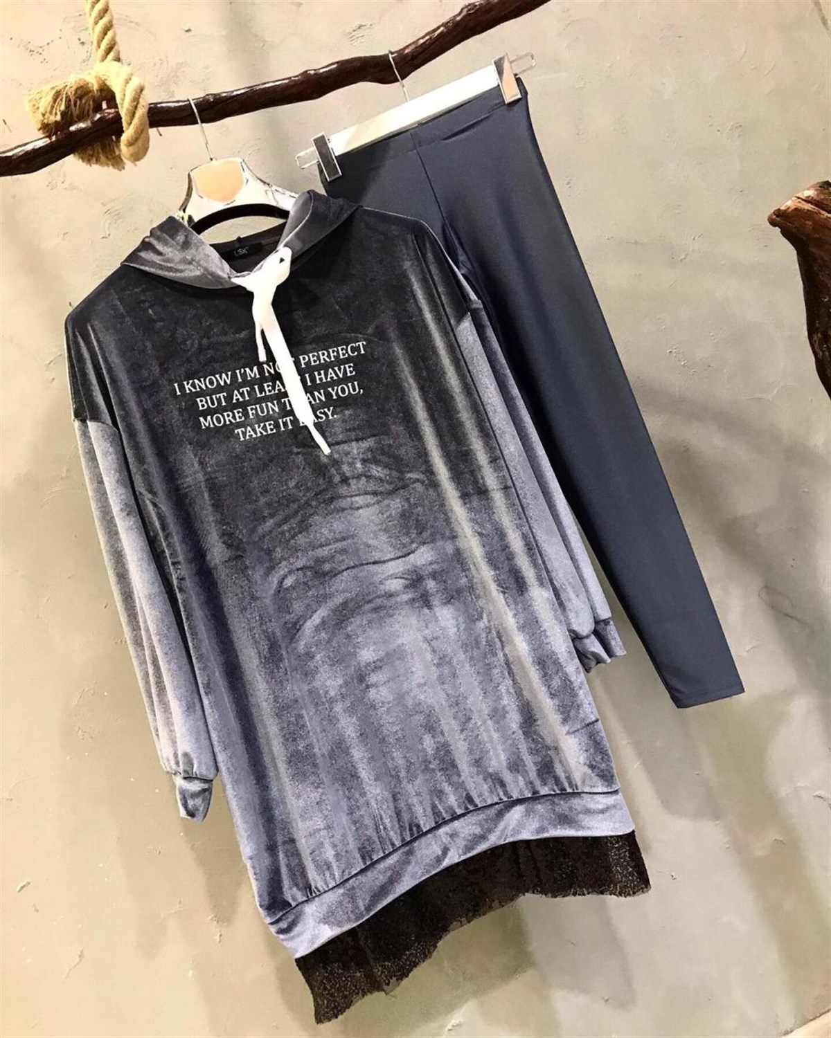 Kadife Eteği Payet Detaylı Sweashirt(ANTRASİT)