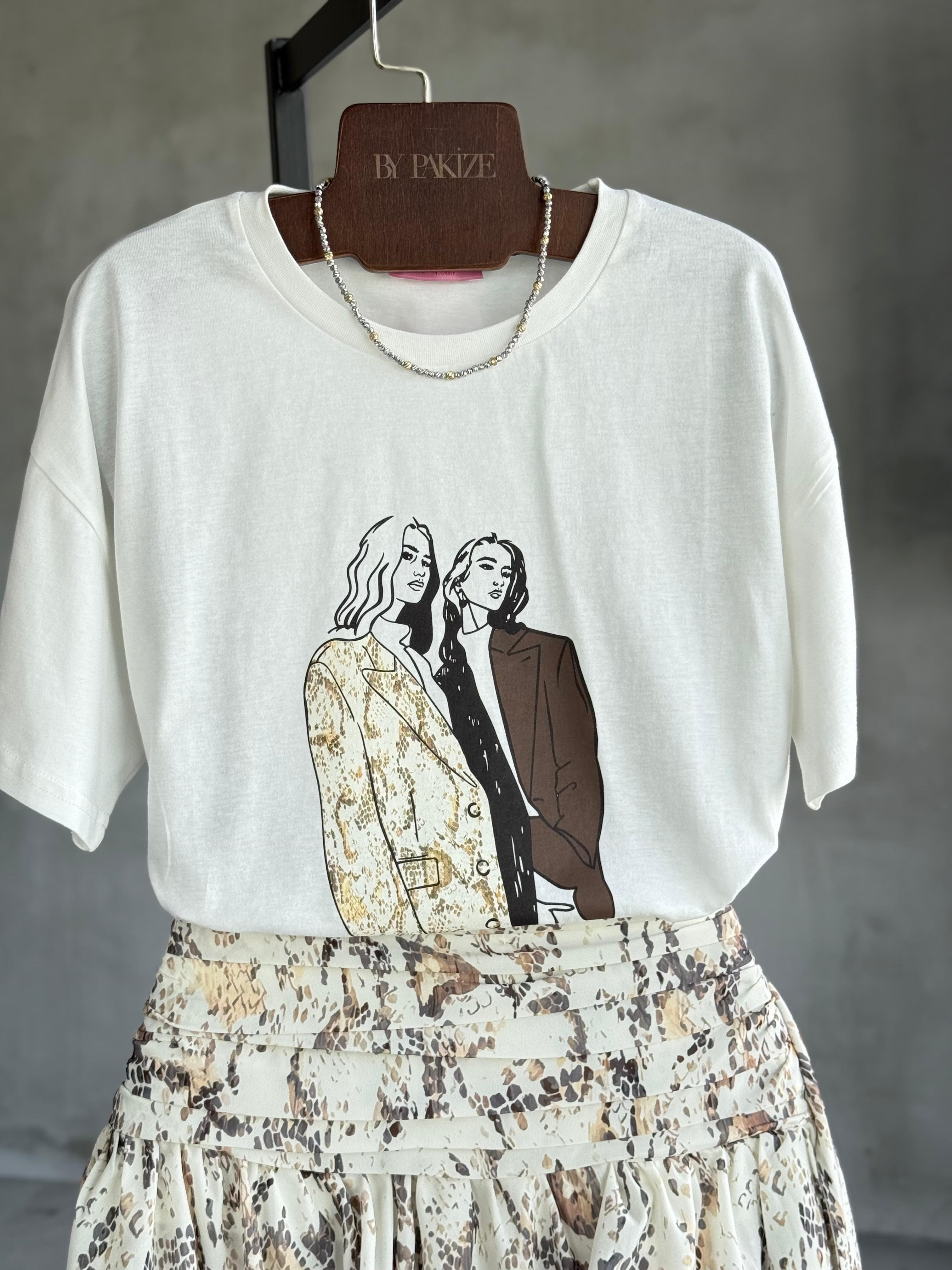 Kadın Baskılı Tişört (Beyaz)