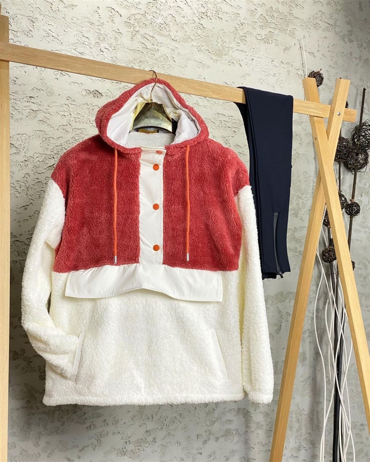Kanguru Cepli Peluş Sweat (Kiremit)