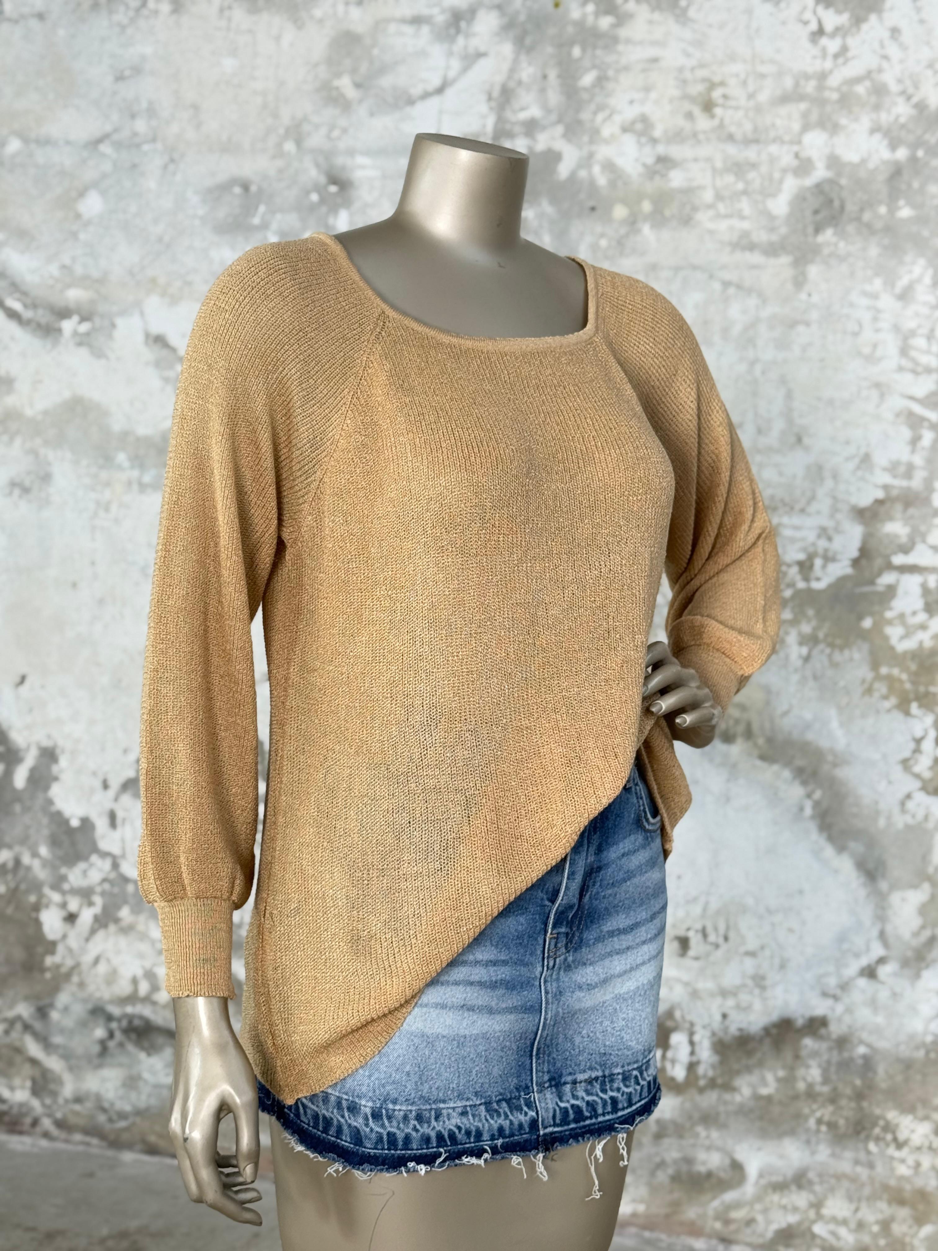 Kare Yaka Merserize Triko Örme Salaş Kazak (Camel)