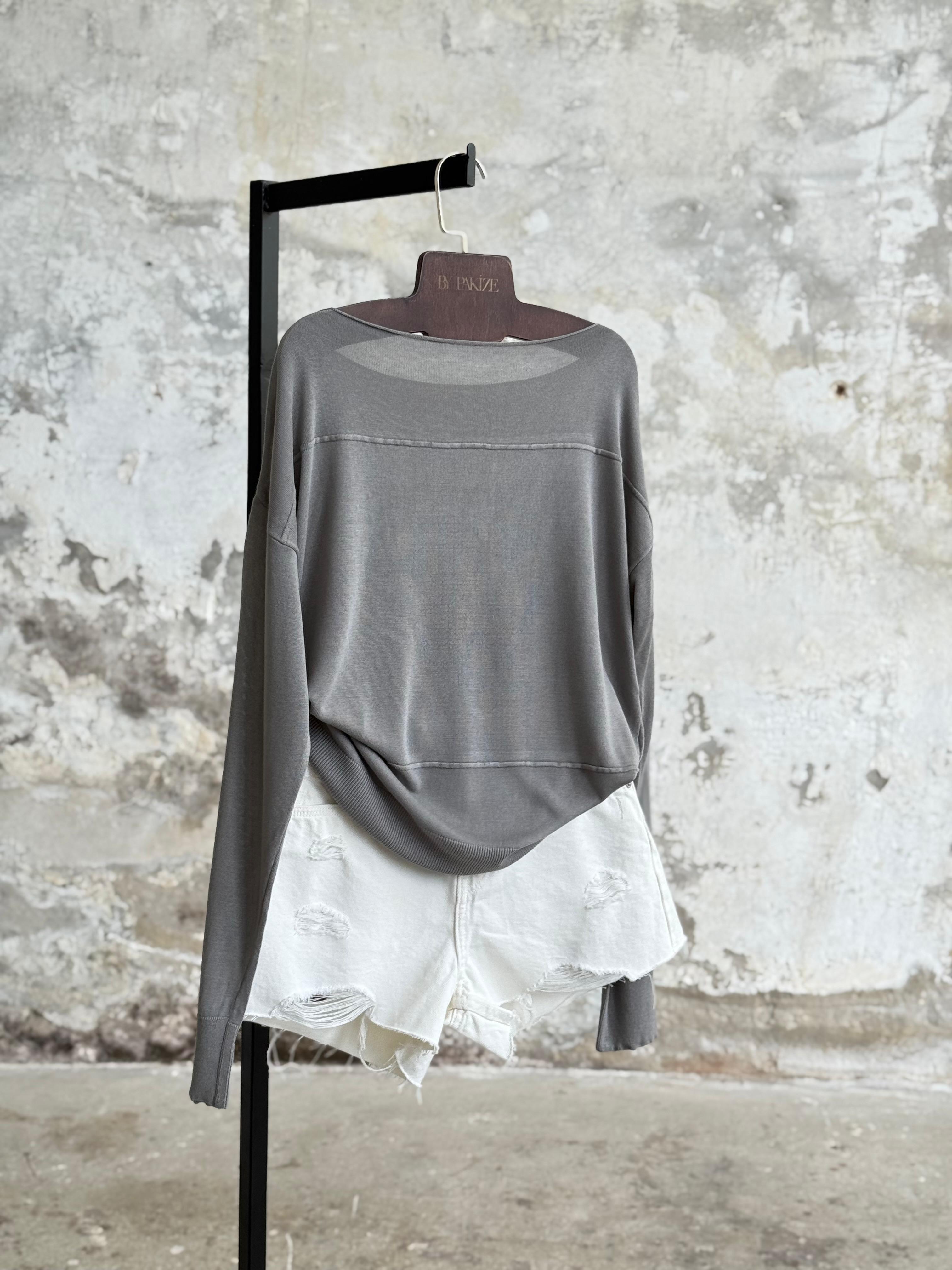 Kayık Yaka Merserize Kazak (Gri)