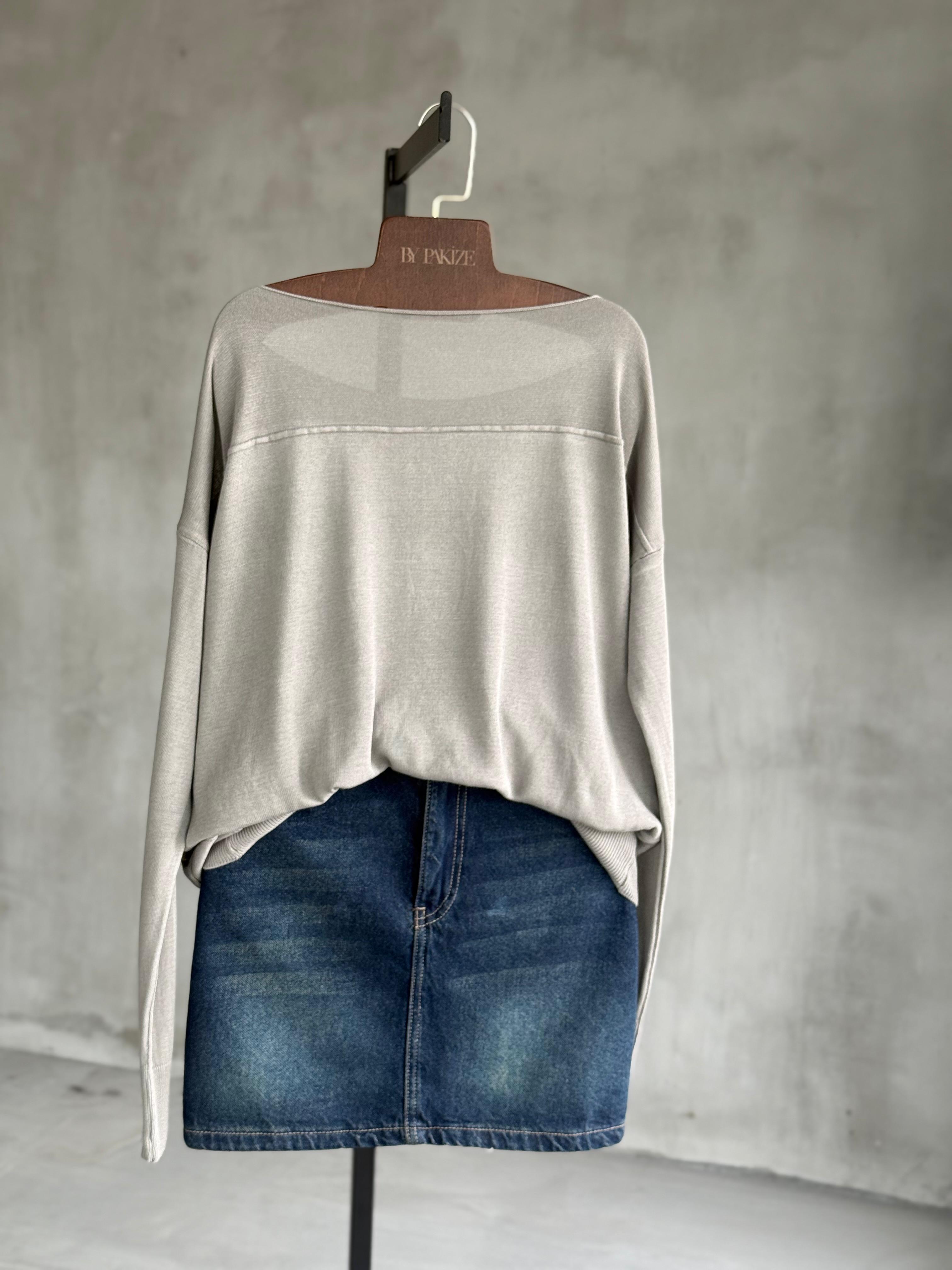 Kayık Yaka Merserize Kazak (Gri)