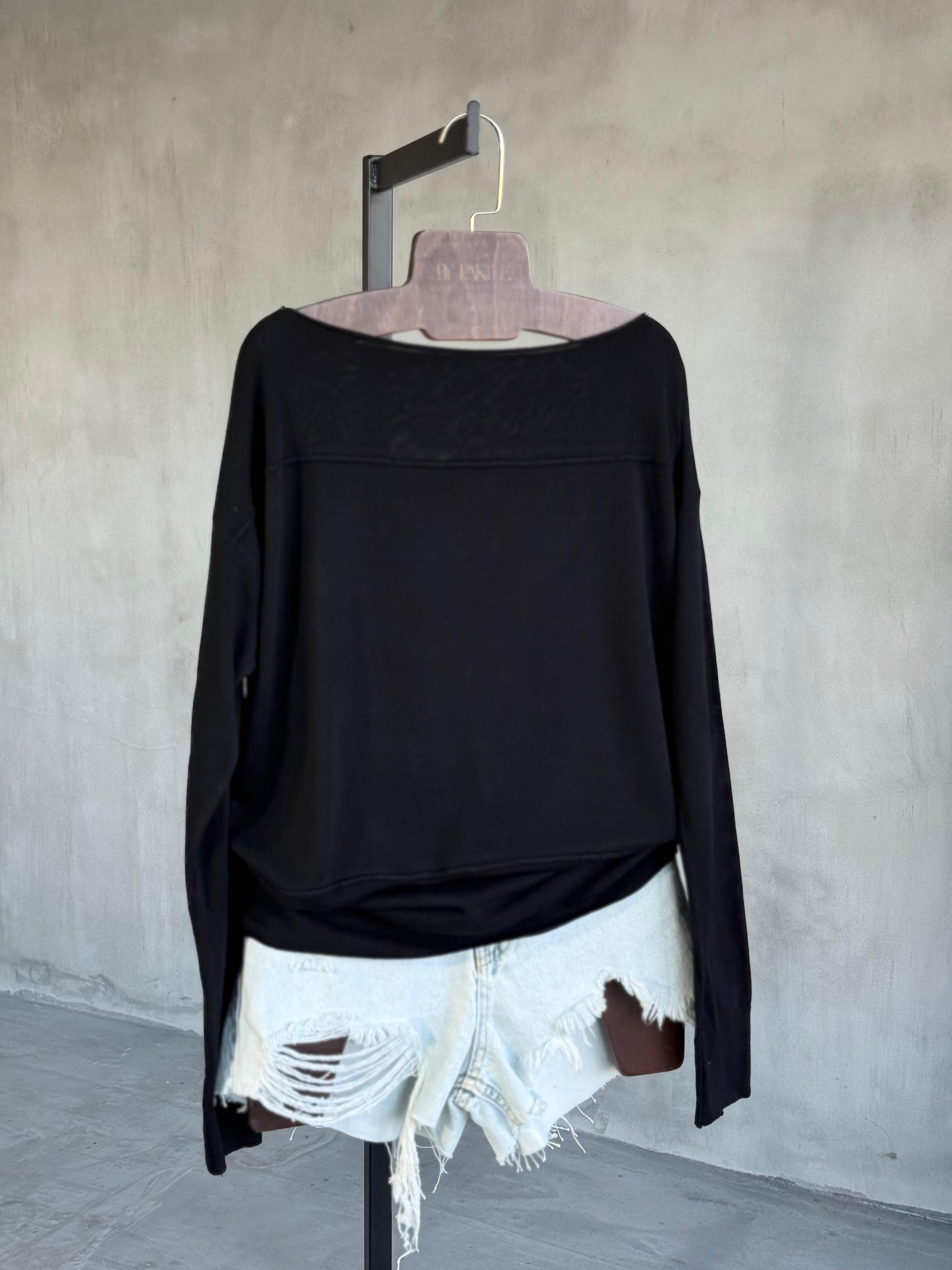 Kayık Yaka Merserize Kazak (Siyah)