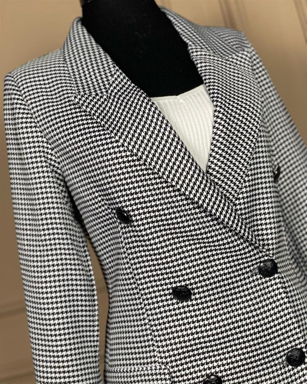 Kazayağı Desenli İçi Astarlı Blazer Ceket