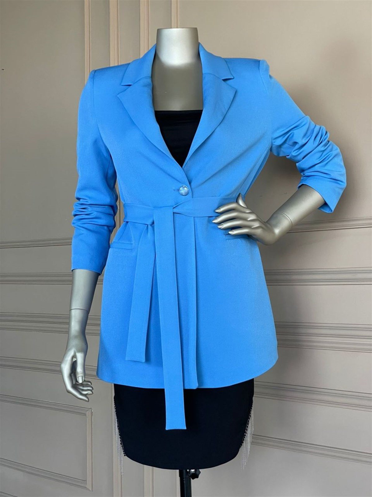 Kuşaklı Blazer Ceket (Mavi)