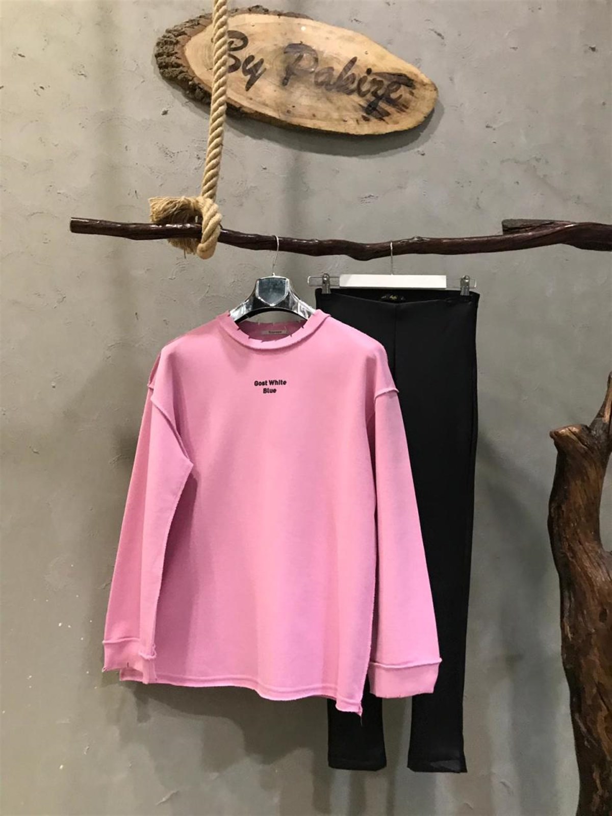 Lazer Kesikli Sweatshirt (PEMBE)