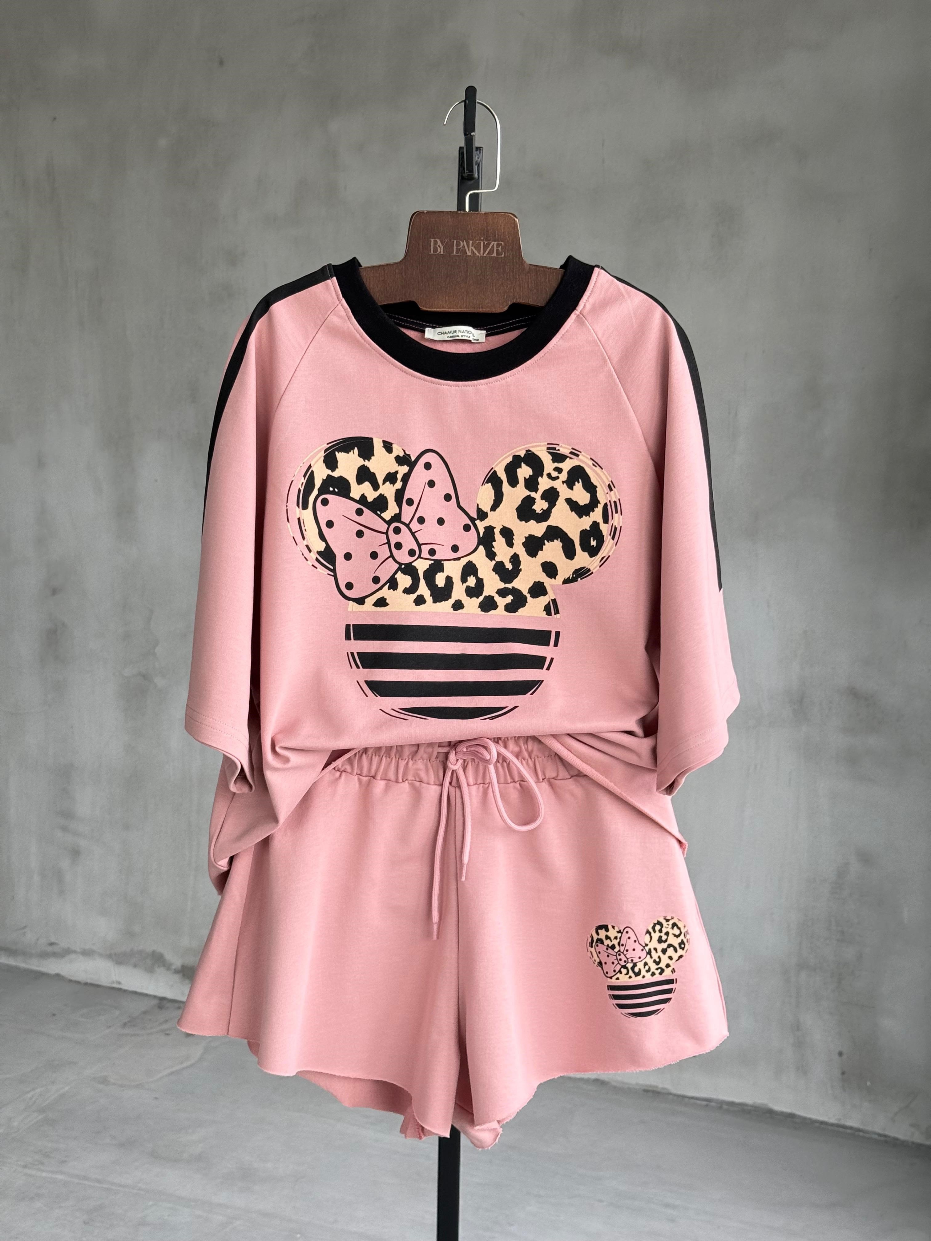 Leopar Mickey Baskılı Takım (Pudra)