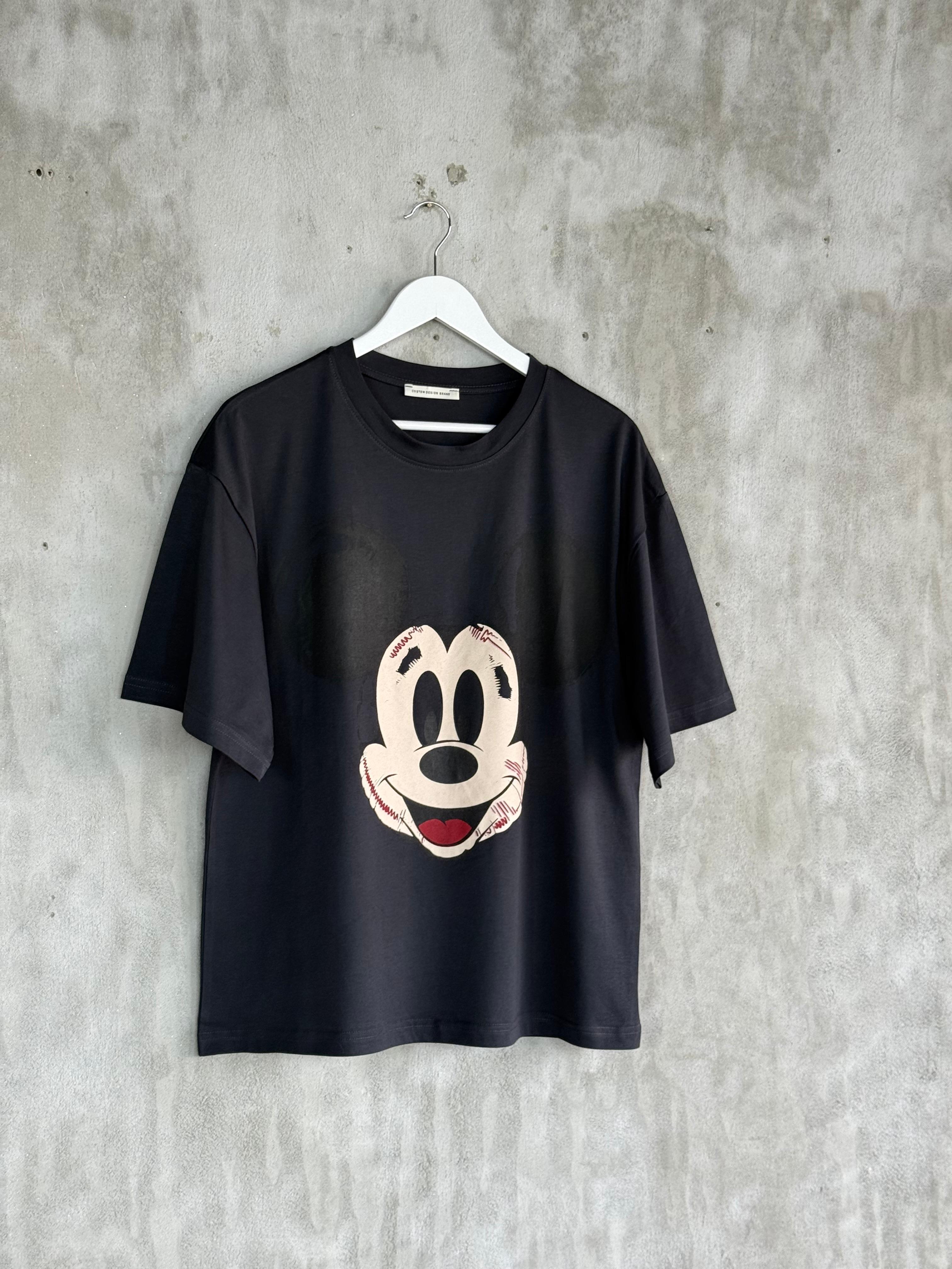 Mickey Mause Baskılı Oversize Tişört (Siyah)