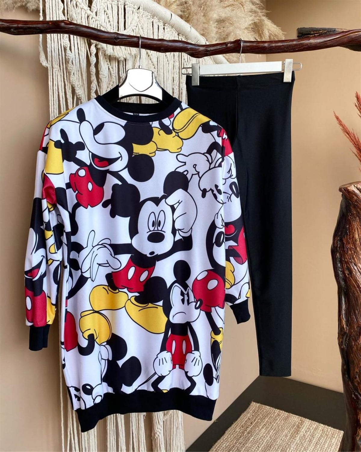 Mickey Mouse Uzun Sweat (SİYAH & BEYAZ )