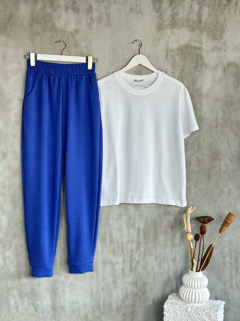 Modal Kumaş Paça Manşetli Eşofman (Saks)