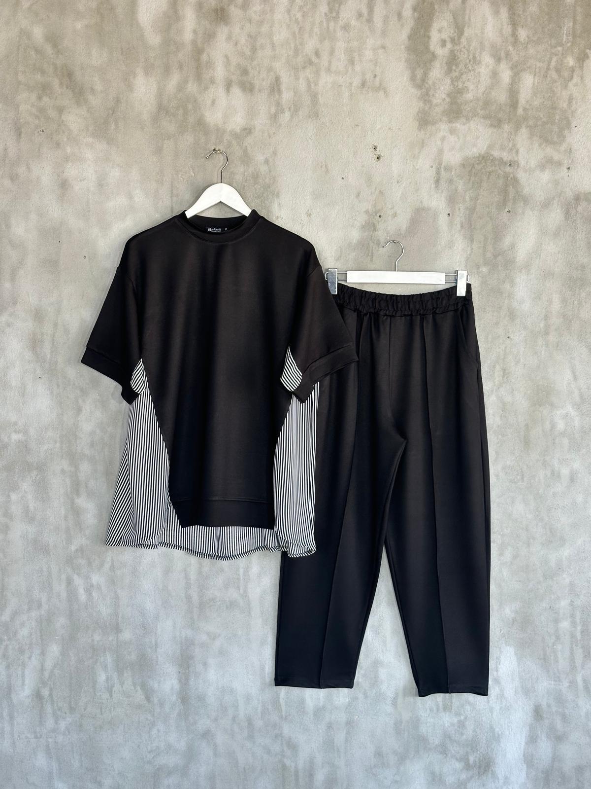 Modal Kumaş Sweat Gömlekli Şalvar Model Takım (Siyah)