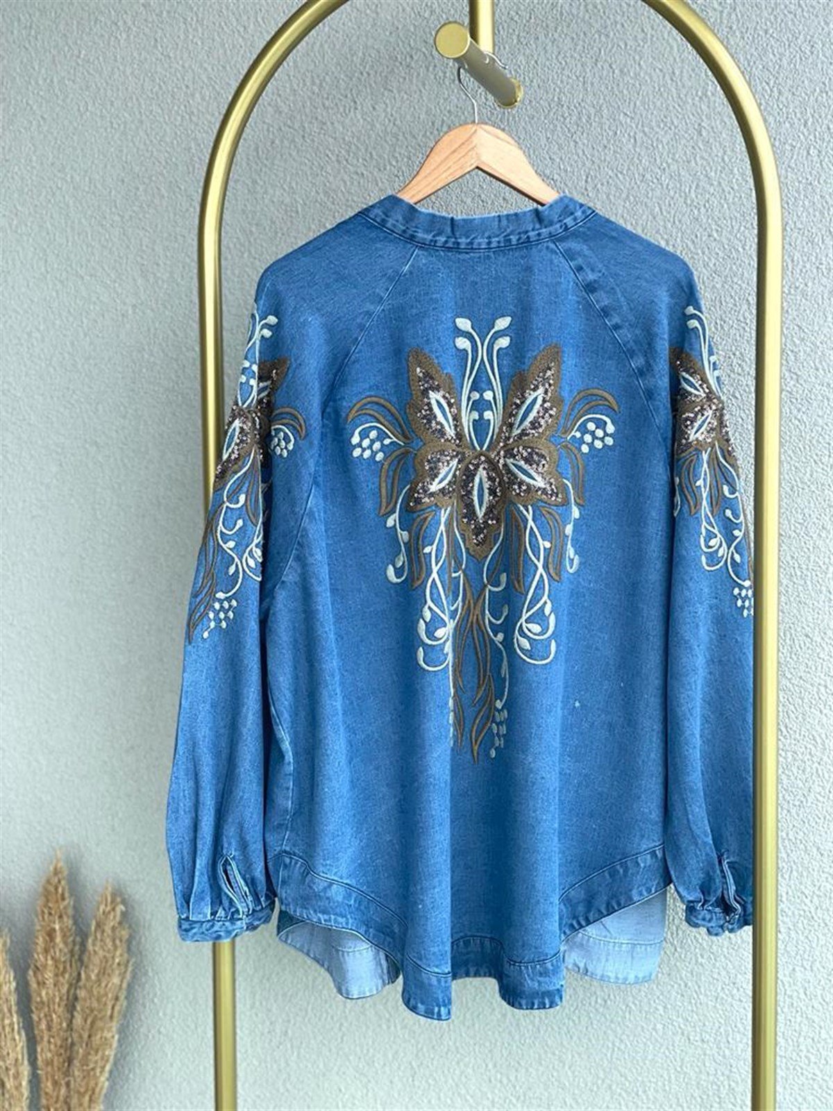 Nakış İşlemeli Kot Kimono