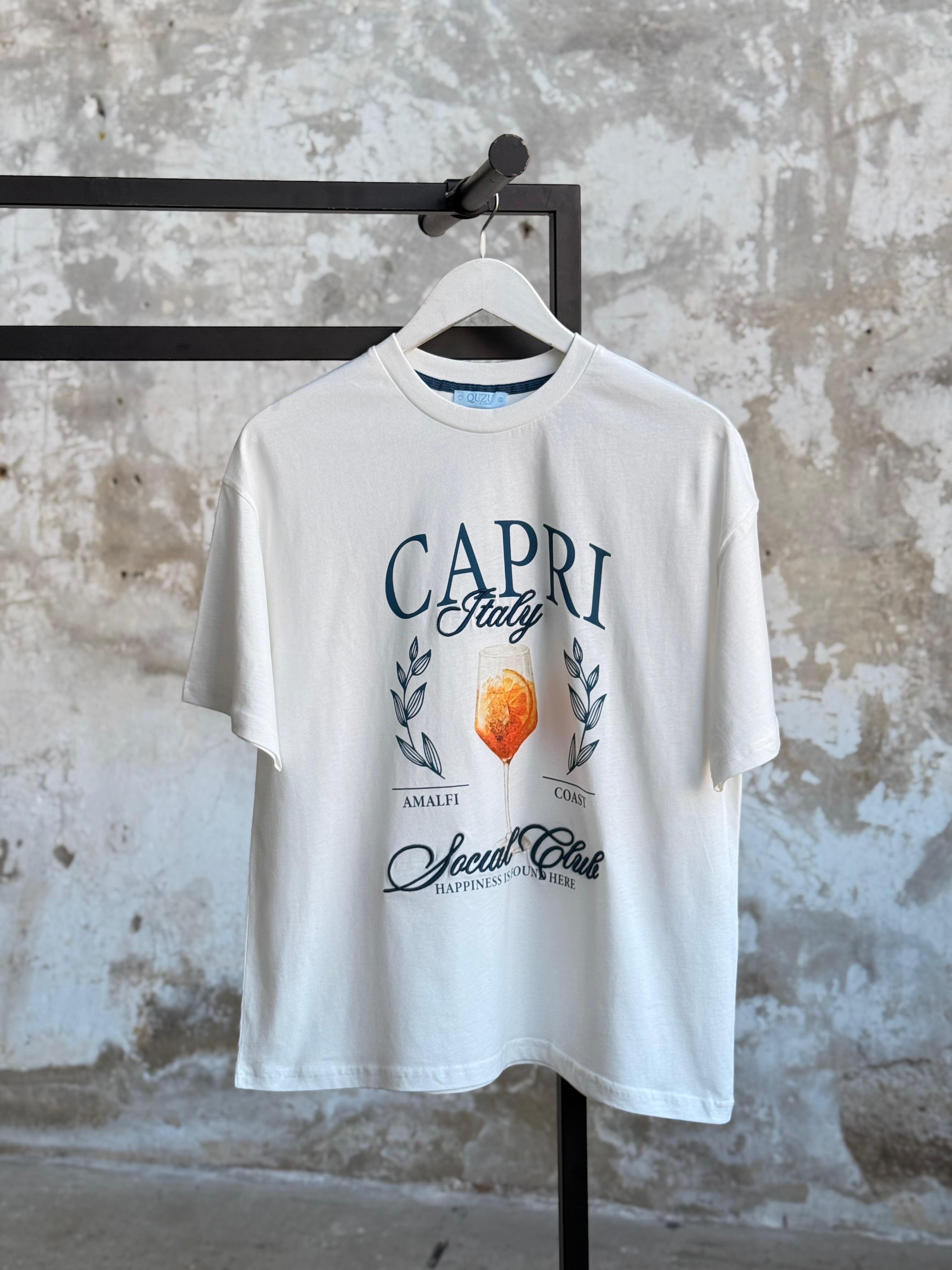 Nakış Yazı Baskılı Oversize Tişört (Beyaz)