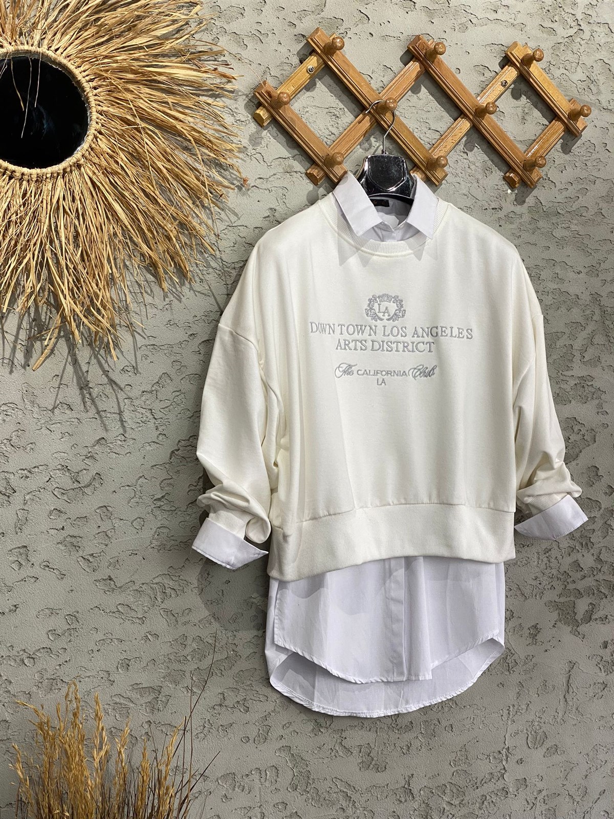 Nakışlı Salaş Sweat (Ekru)
