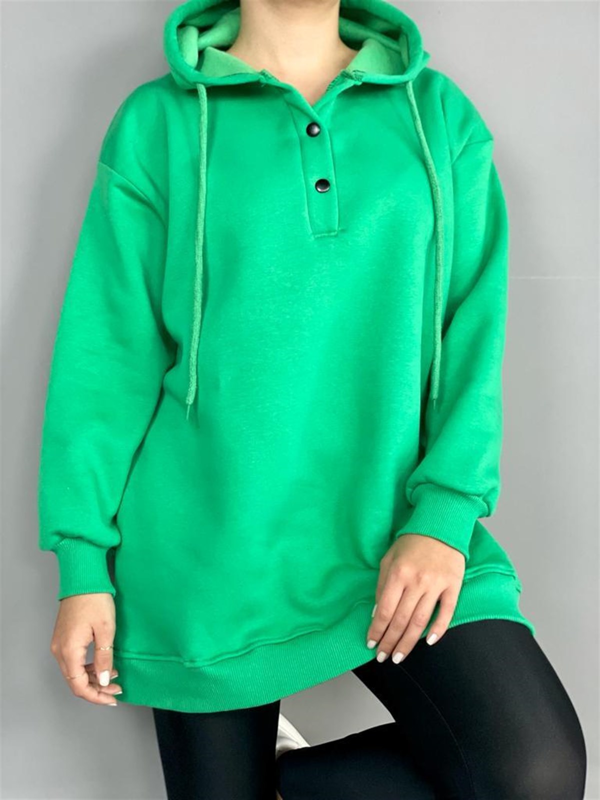 Önü Çıtçıt Detaylı Tunik Sweat (Yeşil)