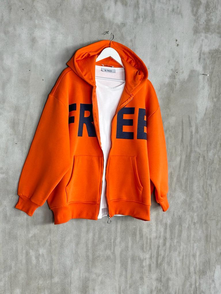 Oversize Fermuarlı Ceket (Oranj)