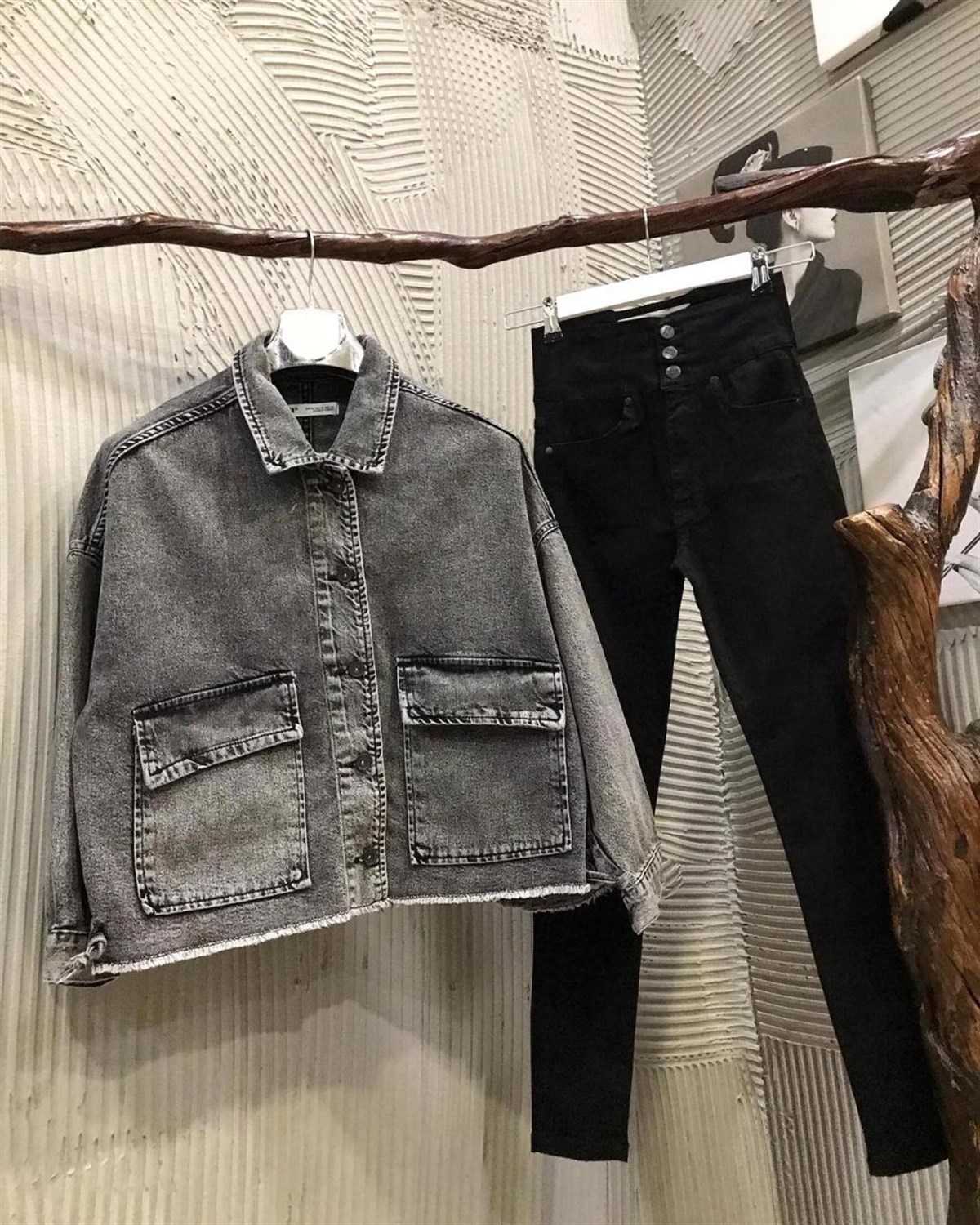 Oversize Kesim Salaş Kot Ceket (KOYU)