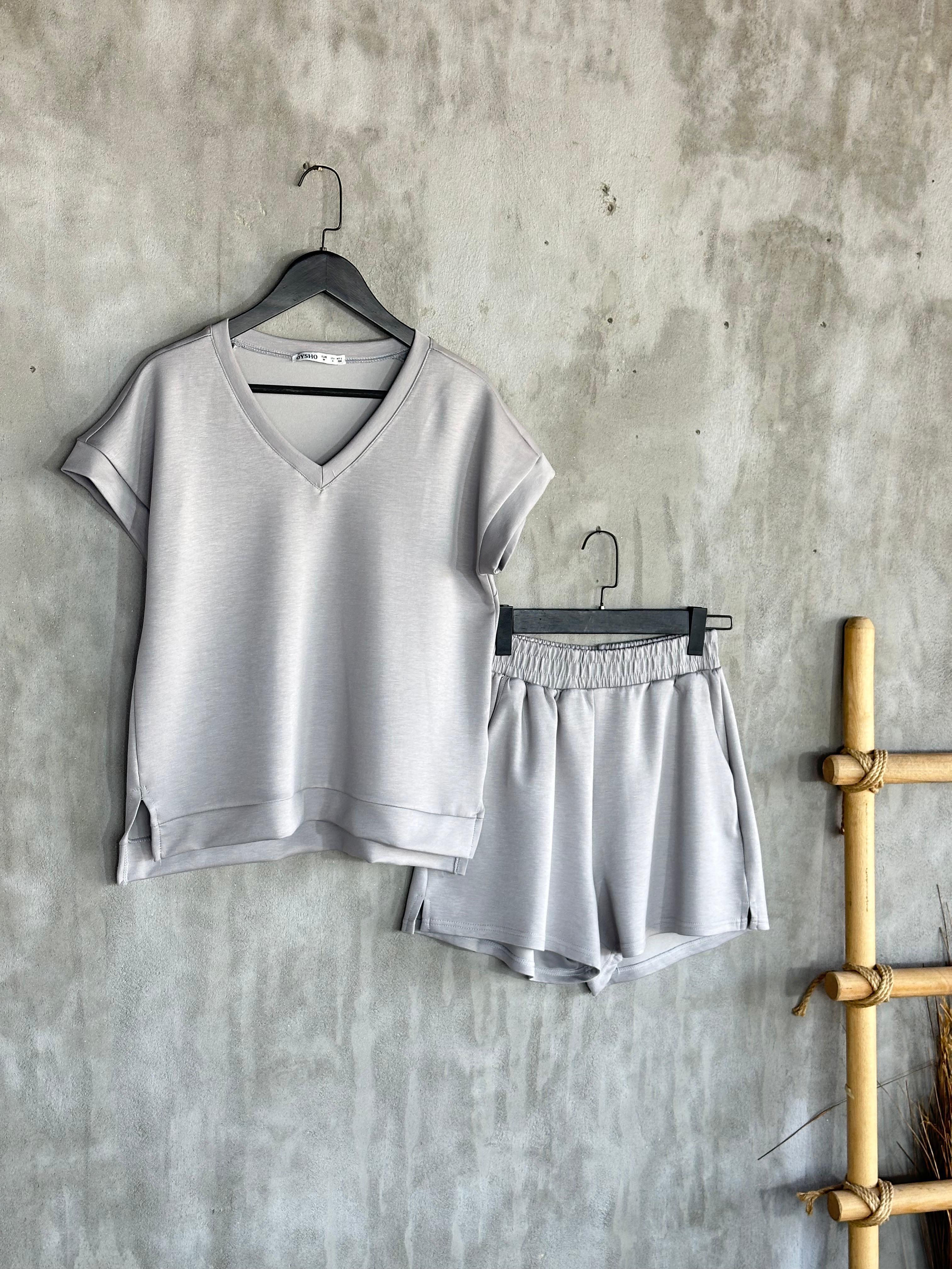 Oysho Kumaş Basic Model Şortlu Takım (Gri)