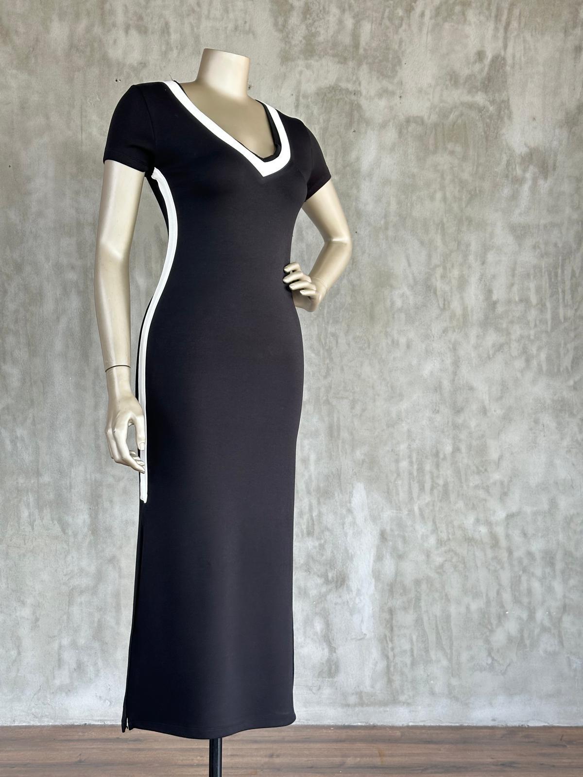 Oysho Kumaş Yanı Beyaz Şerit Detaylı Elbise (Siyah)