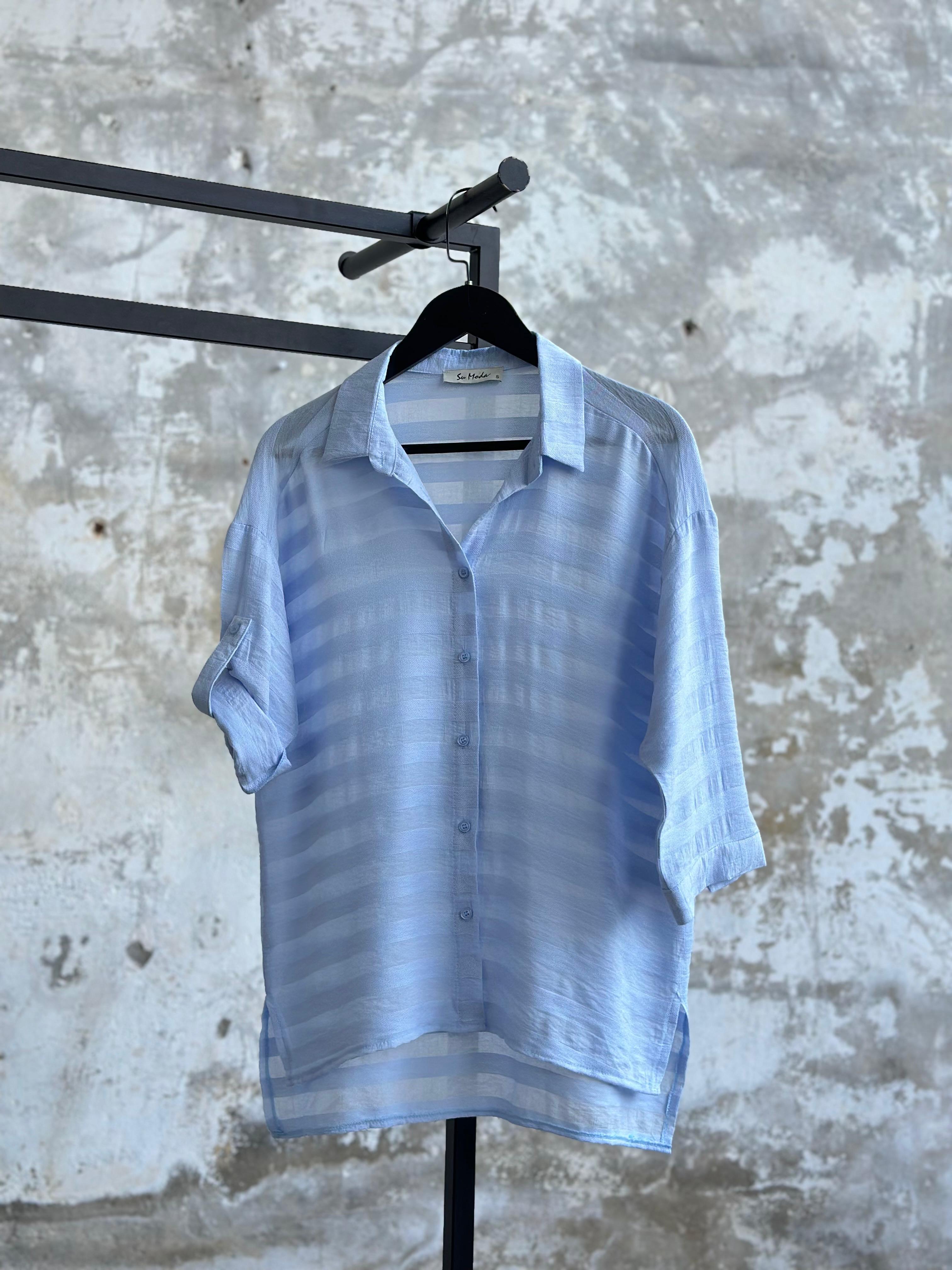 Pamuk Keten Oversize Gömlek (Bebe Mavisi)