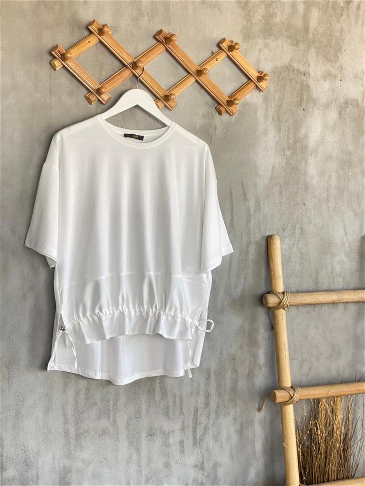 Paraşüt Kumaş Ön Büzgülü Tshirt (Ekru)