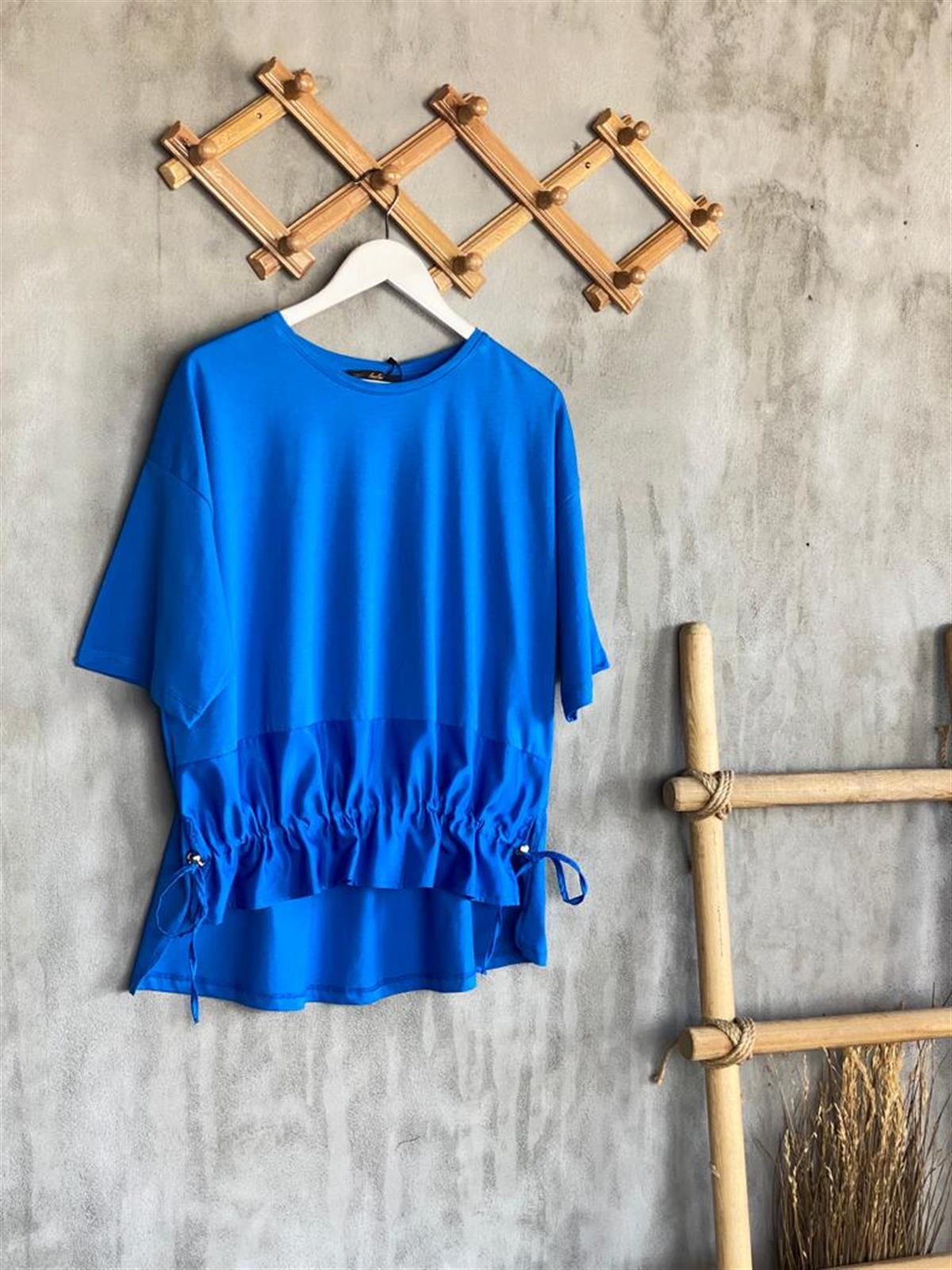 Paraşüt Kumaş Ön Büzgülü Tshirt (Mavi)