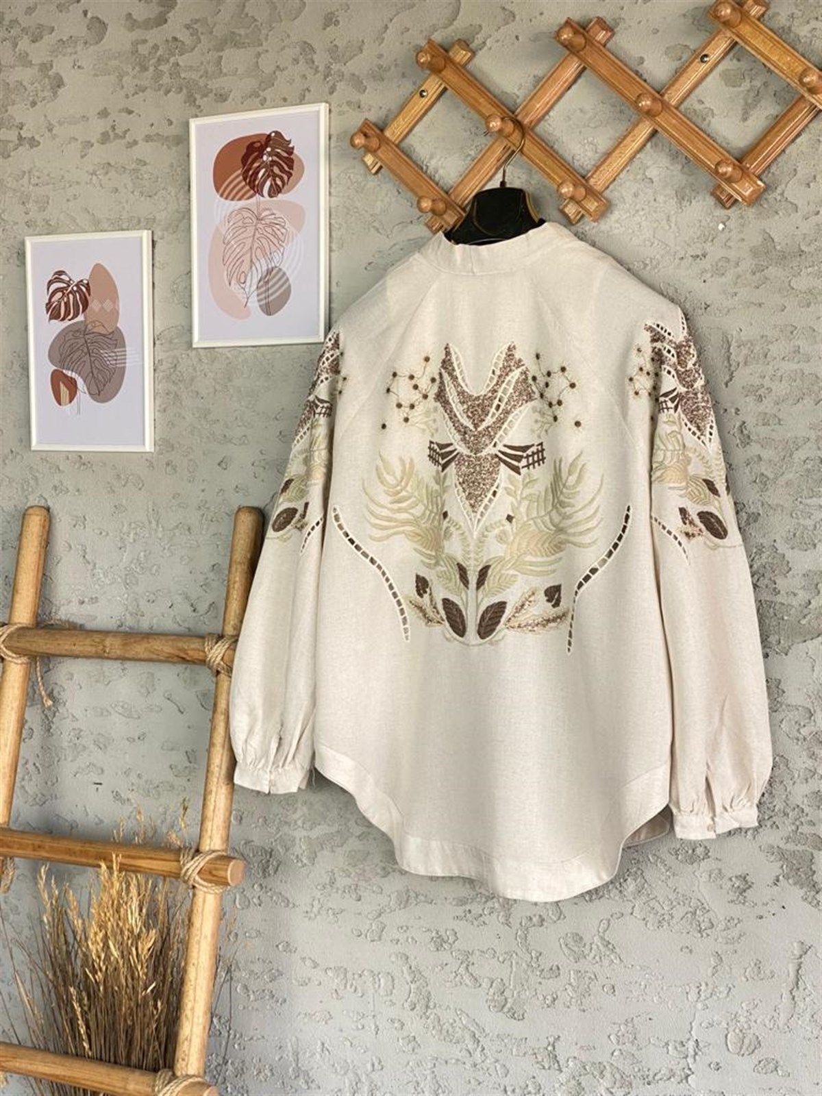 Payetli Özel El İşlemeli Kimono (Bej)
