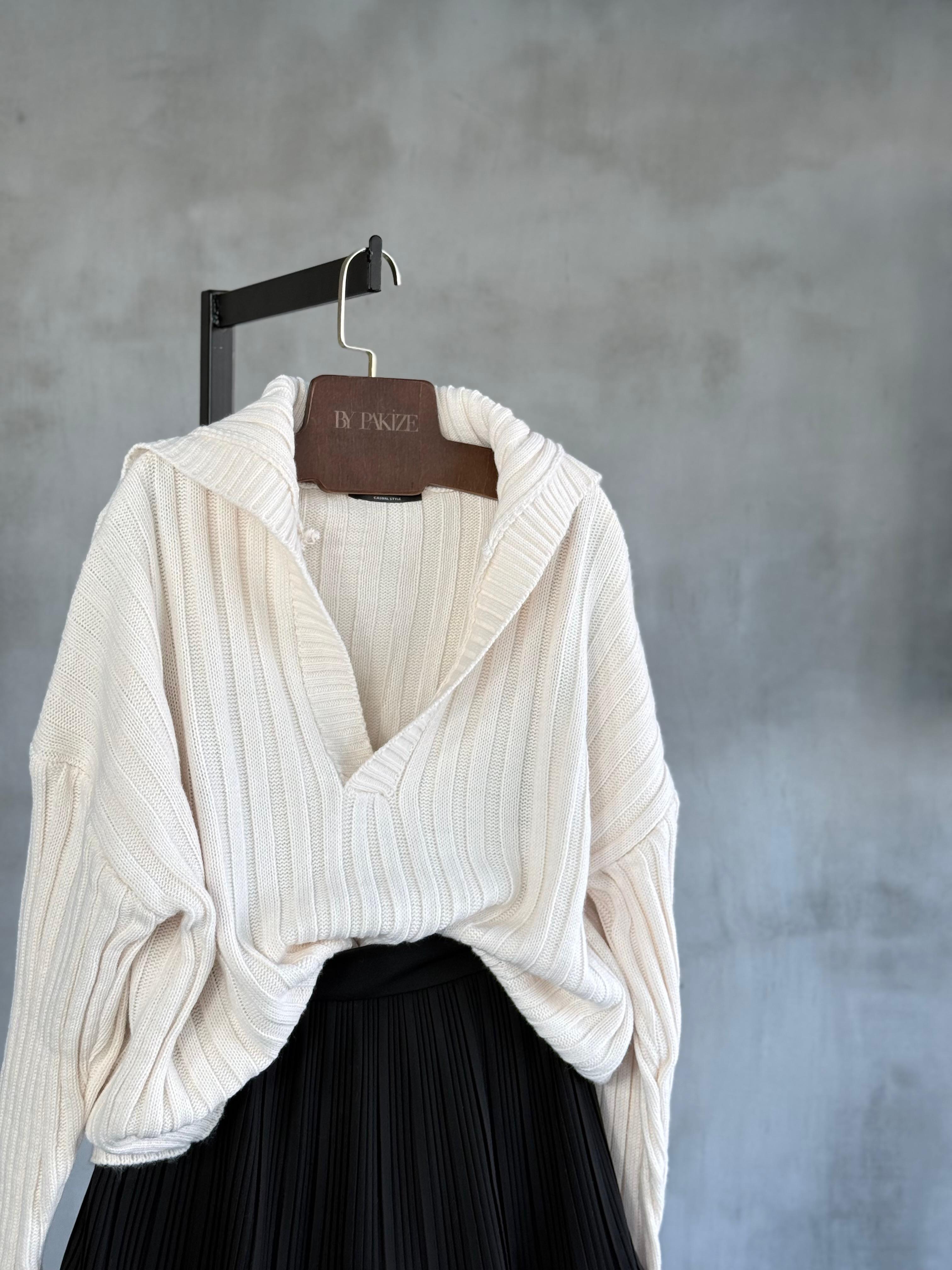 Polo Yaka Oversize Kazak (Bej)