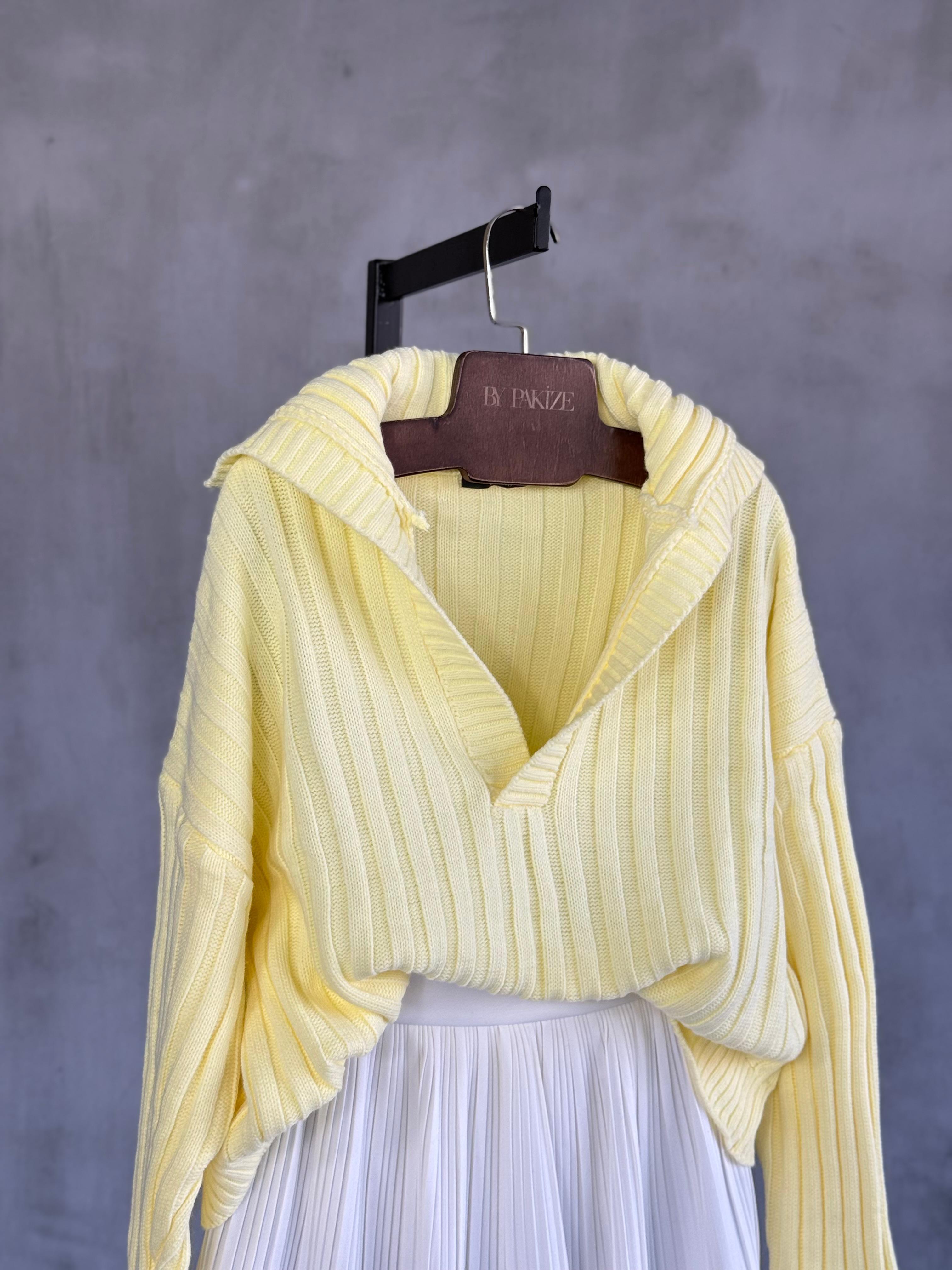 Polo Yaka Oversize Kazak (Sarı)