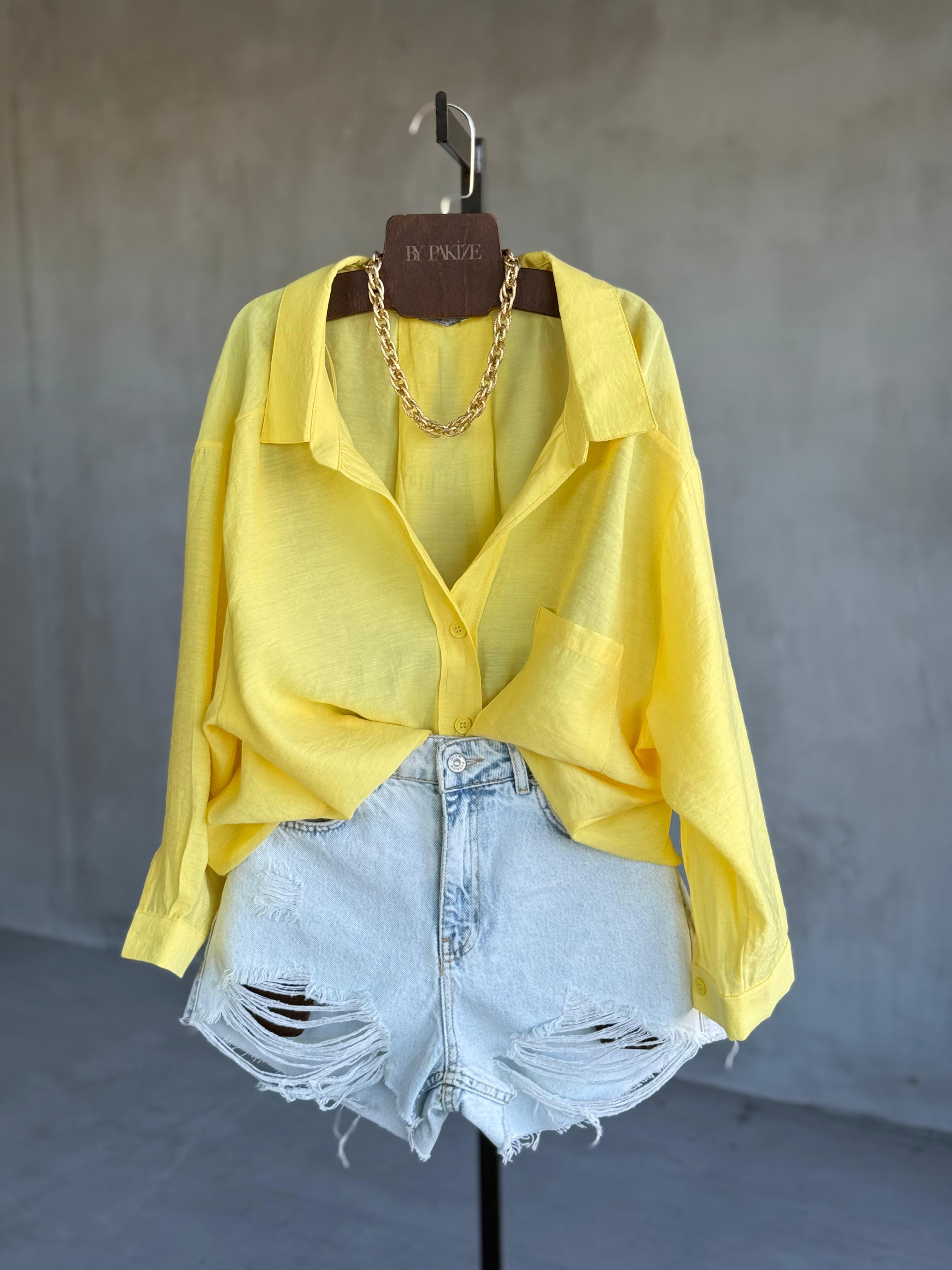 Premium Düşük Omuzlu Oversize Gömlek (Sarı)