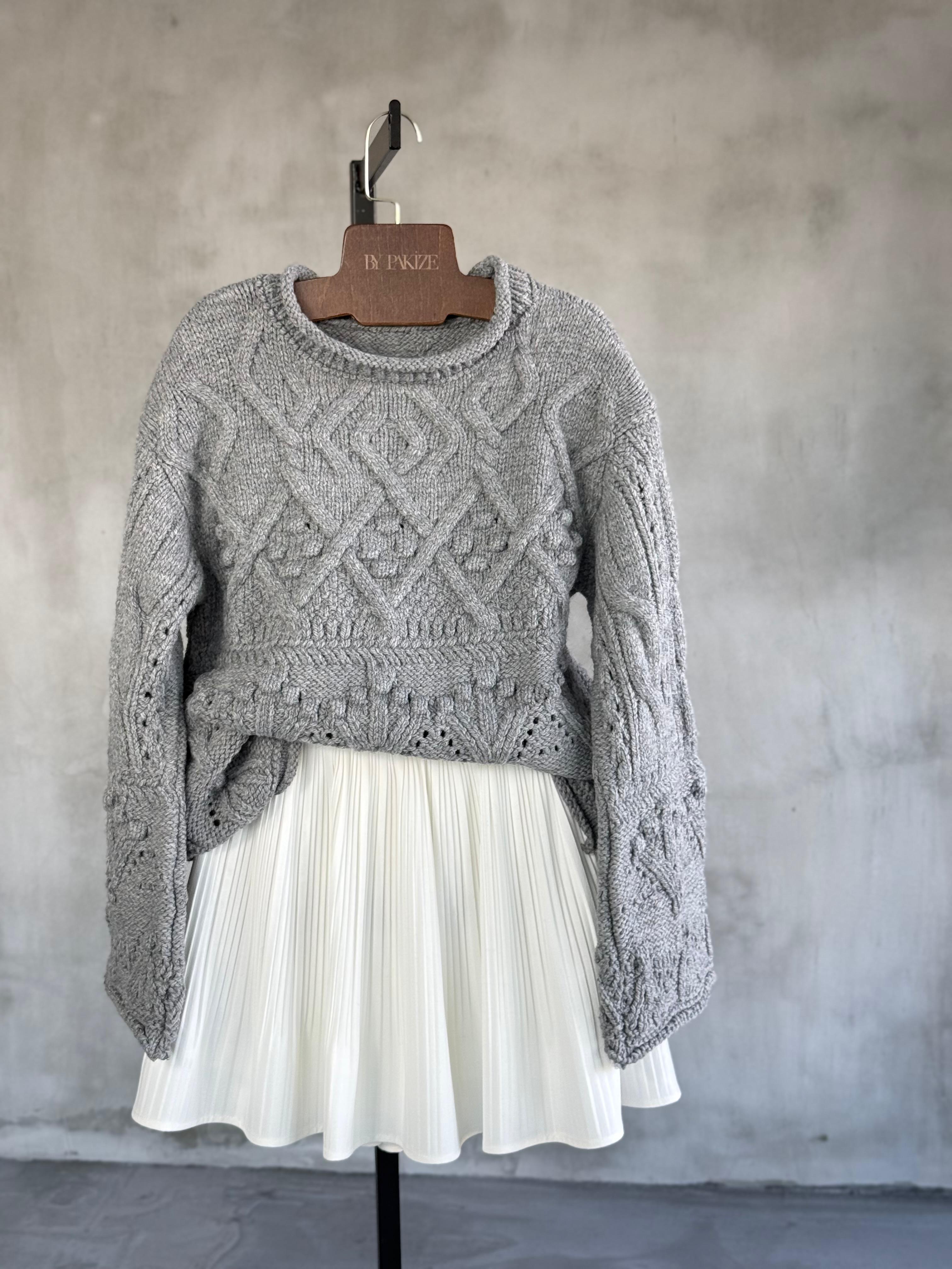 Premium Kalite Angora Dokulu Kazak (Gri)