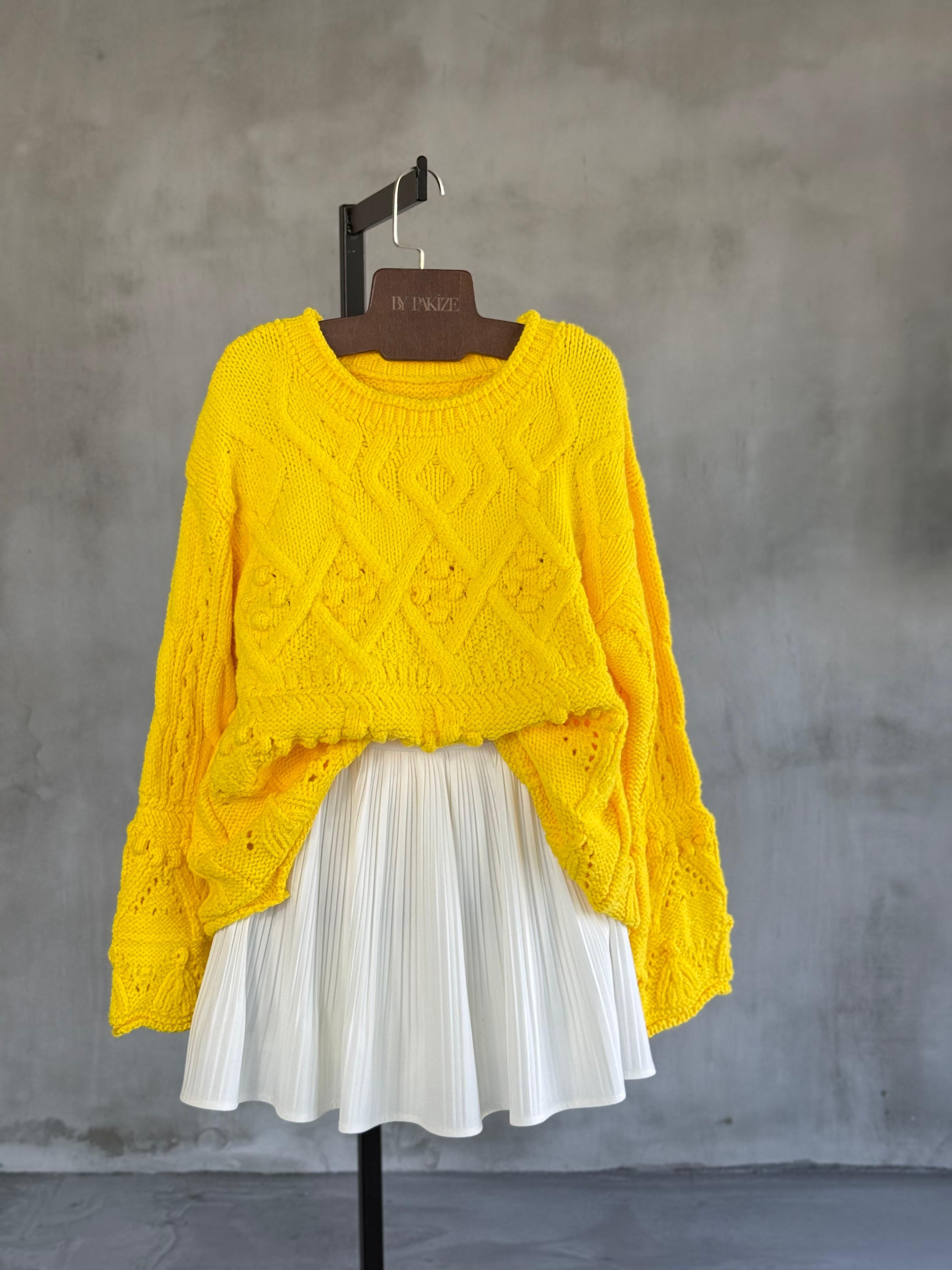 Premium Kalite Angora Dokulu Kazak (Sarı)