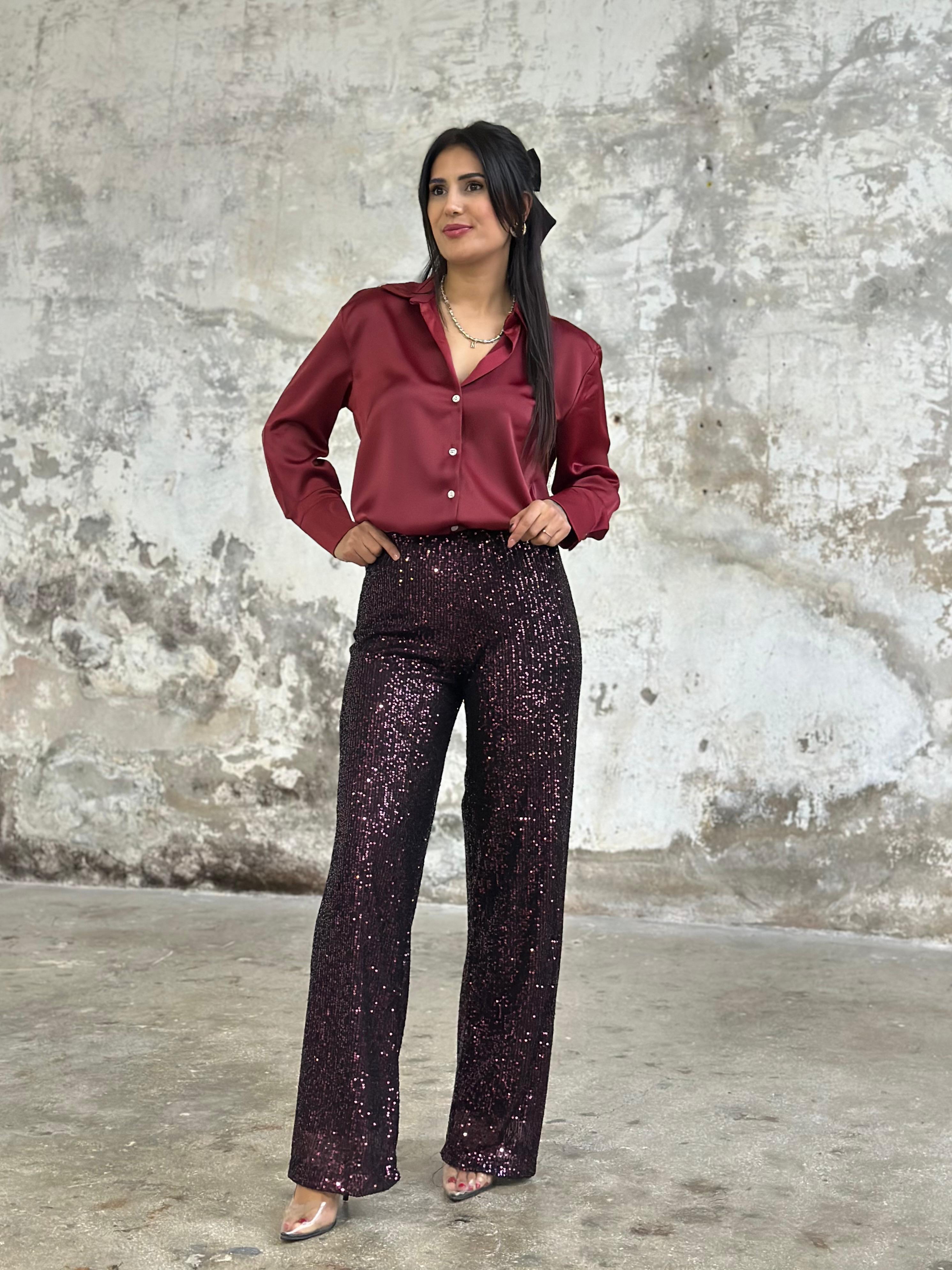 Pul Payet İşçilikli Astarlı Pantolon (Bordo)