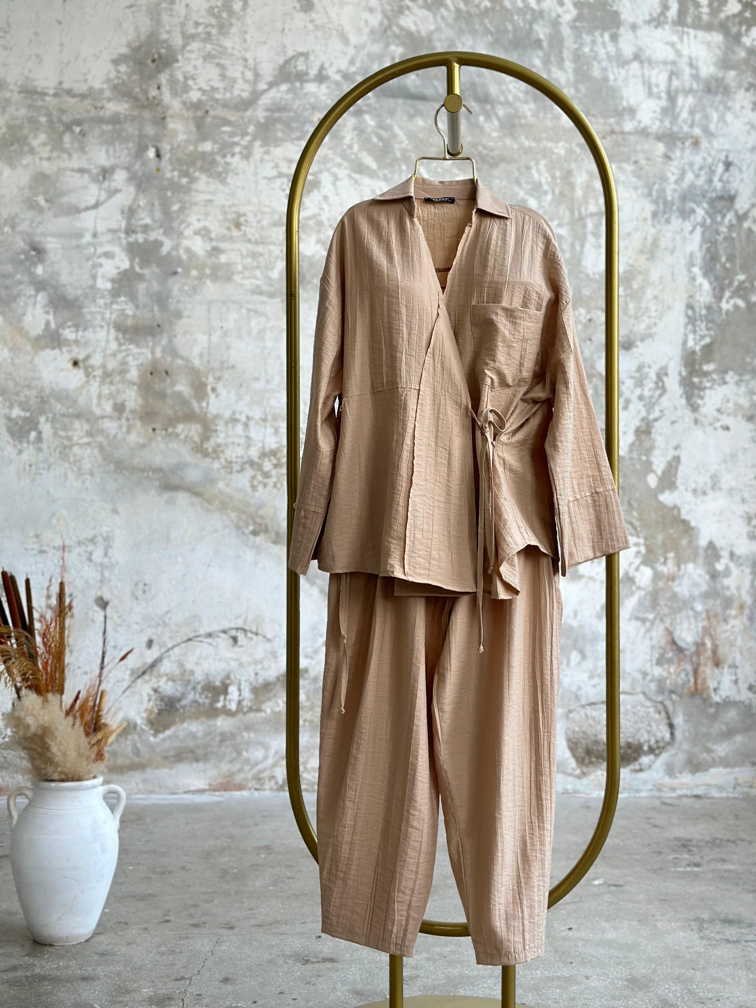 Şalvar Model Bambu Dokulu Coton Takım (Camel)