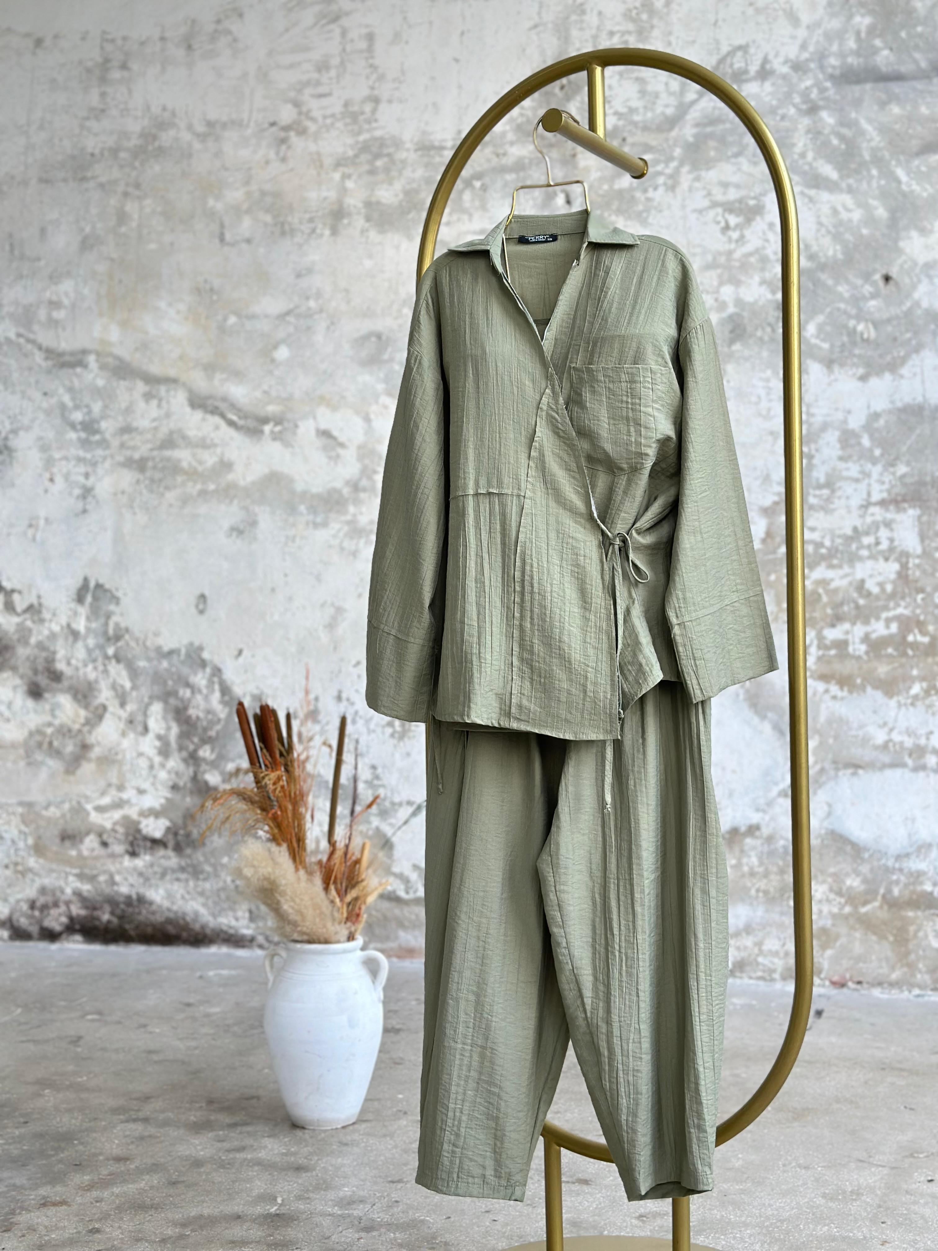 Şalvar Model Bambu Dokulu Coton Takım (Haki)