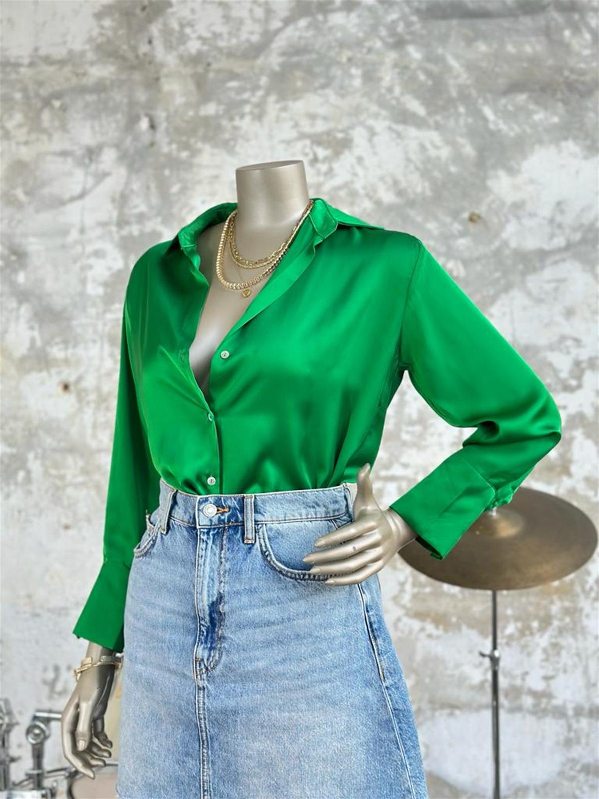 Saten Kadın Gömlek (Yeşil) 499,99 ₺