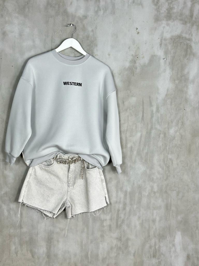 Sırtı Zebra Nakışlı Kadın Sweat (Gri)