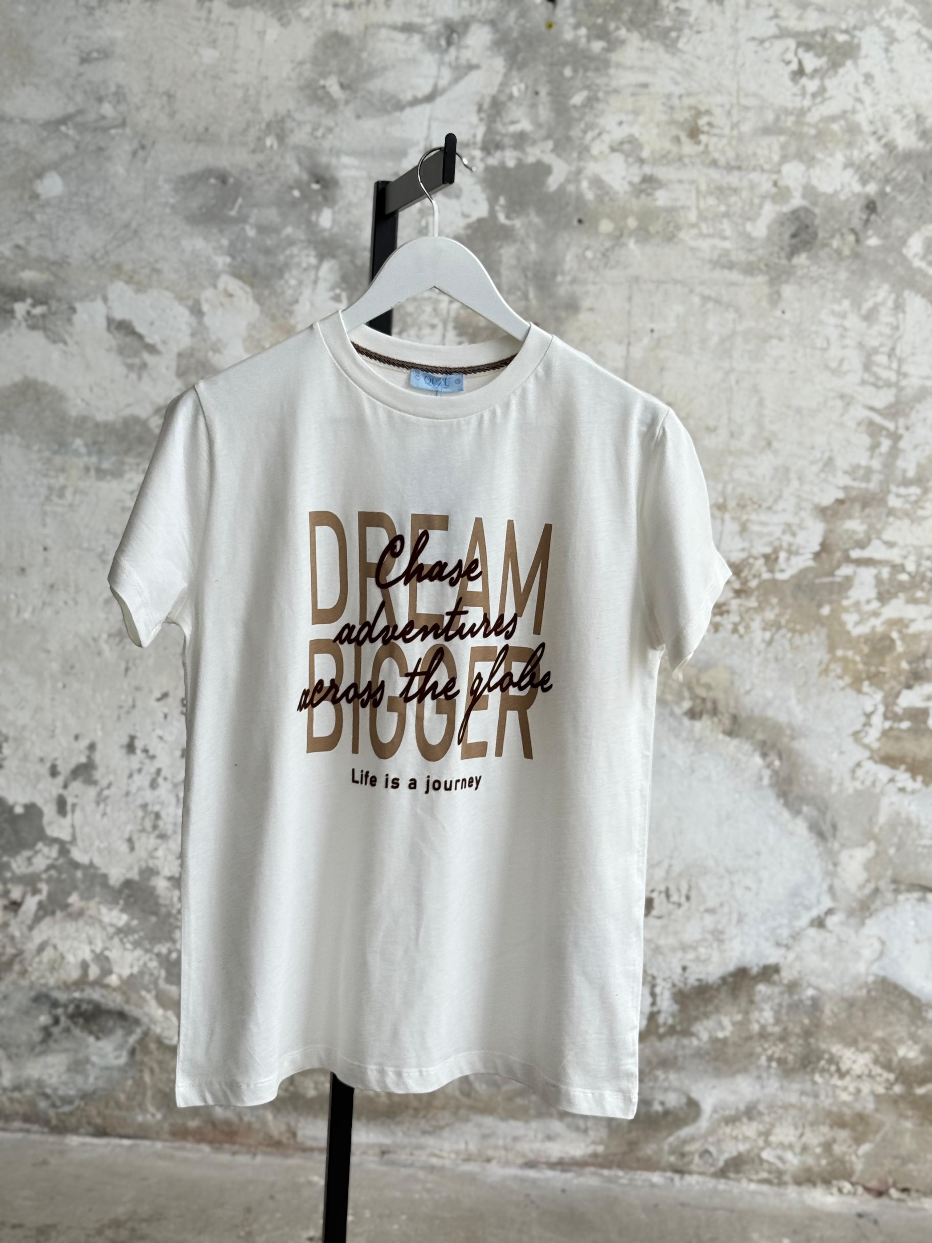 Slogan Baskılı Bisiklet Yaka Tişört (Ekru)