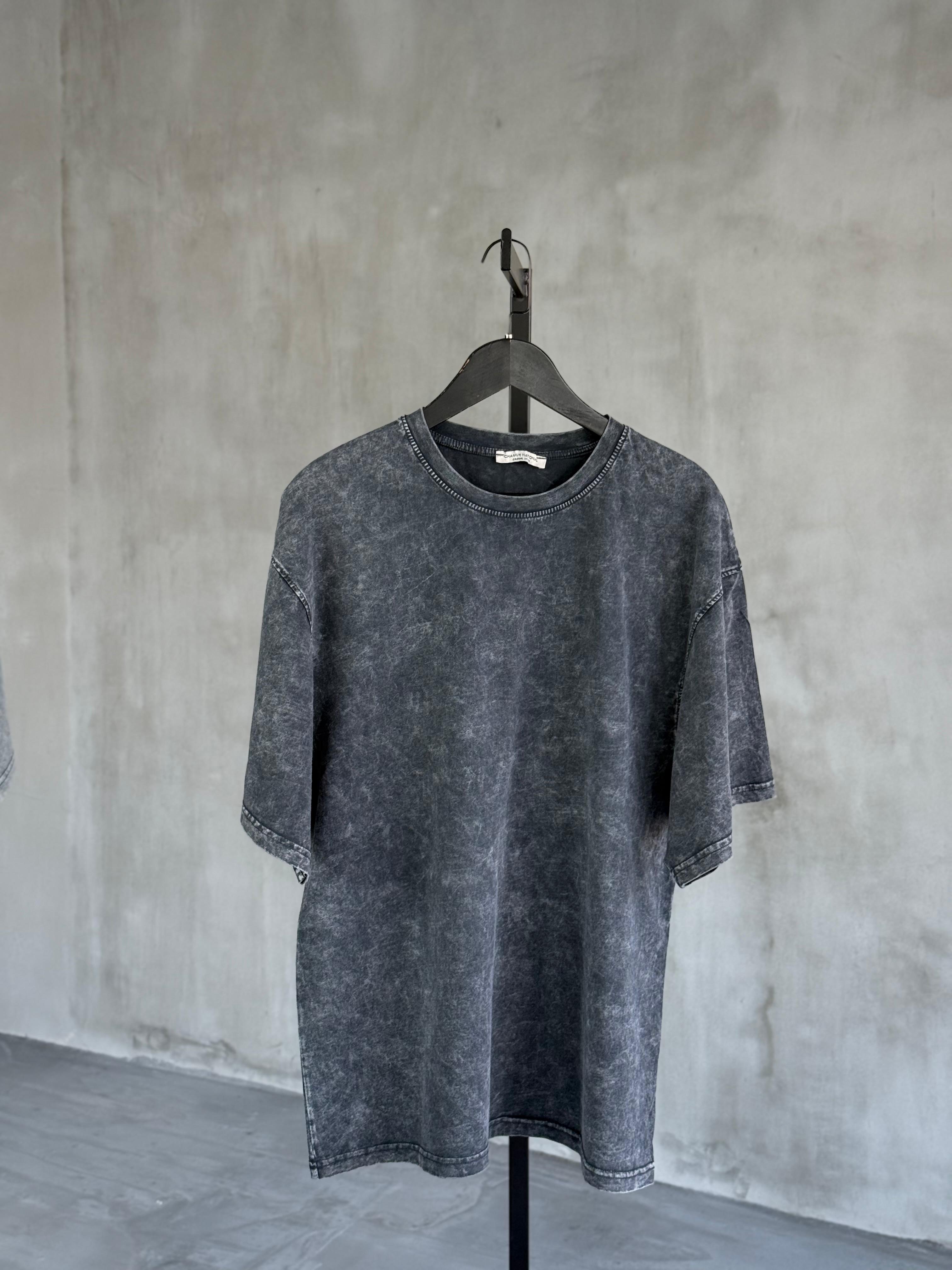 Taş Yıkama Oversize Dokuma Tshrt (Antrasit)