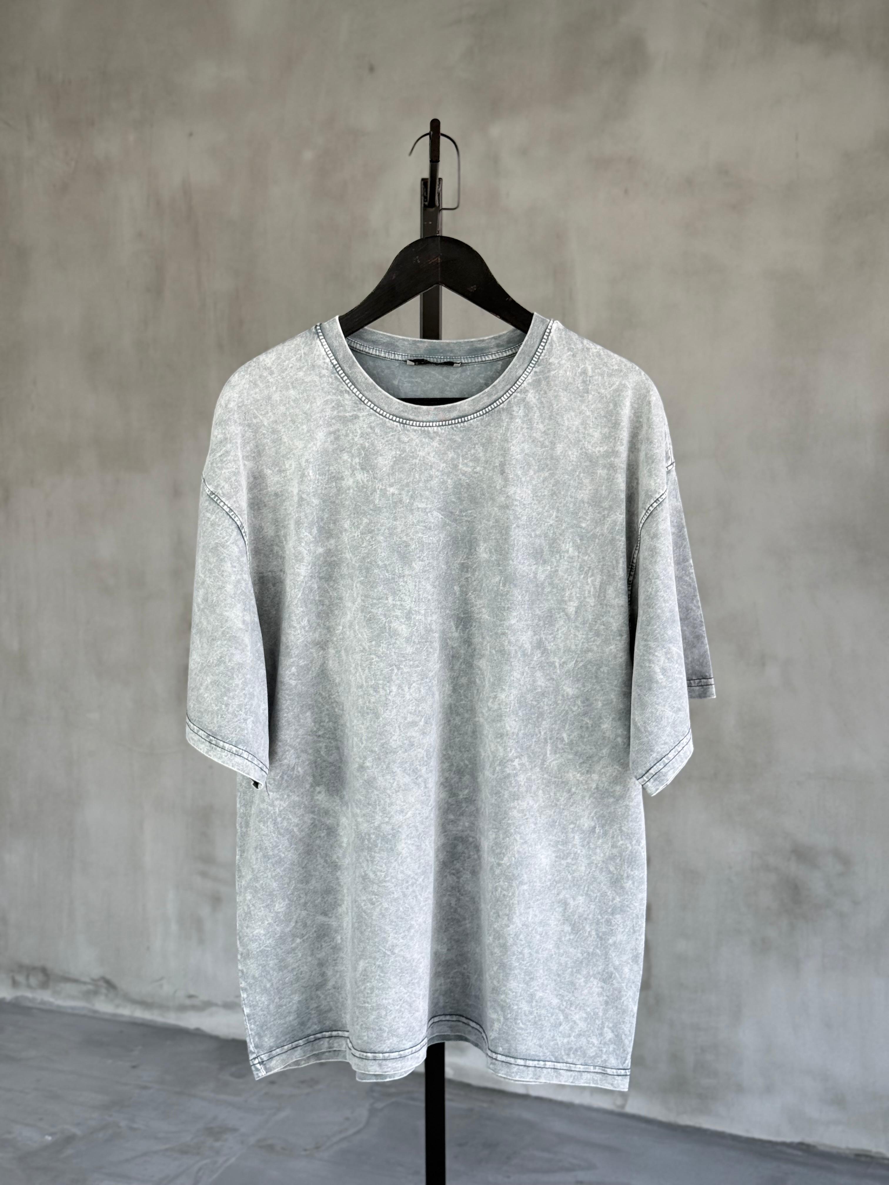 Taş Yıkama Oversize Dokuma Tshrt (Gri)