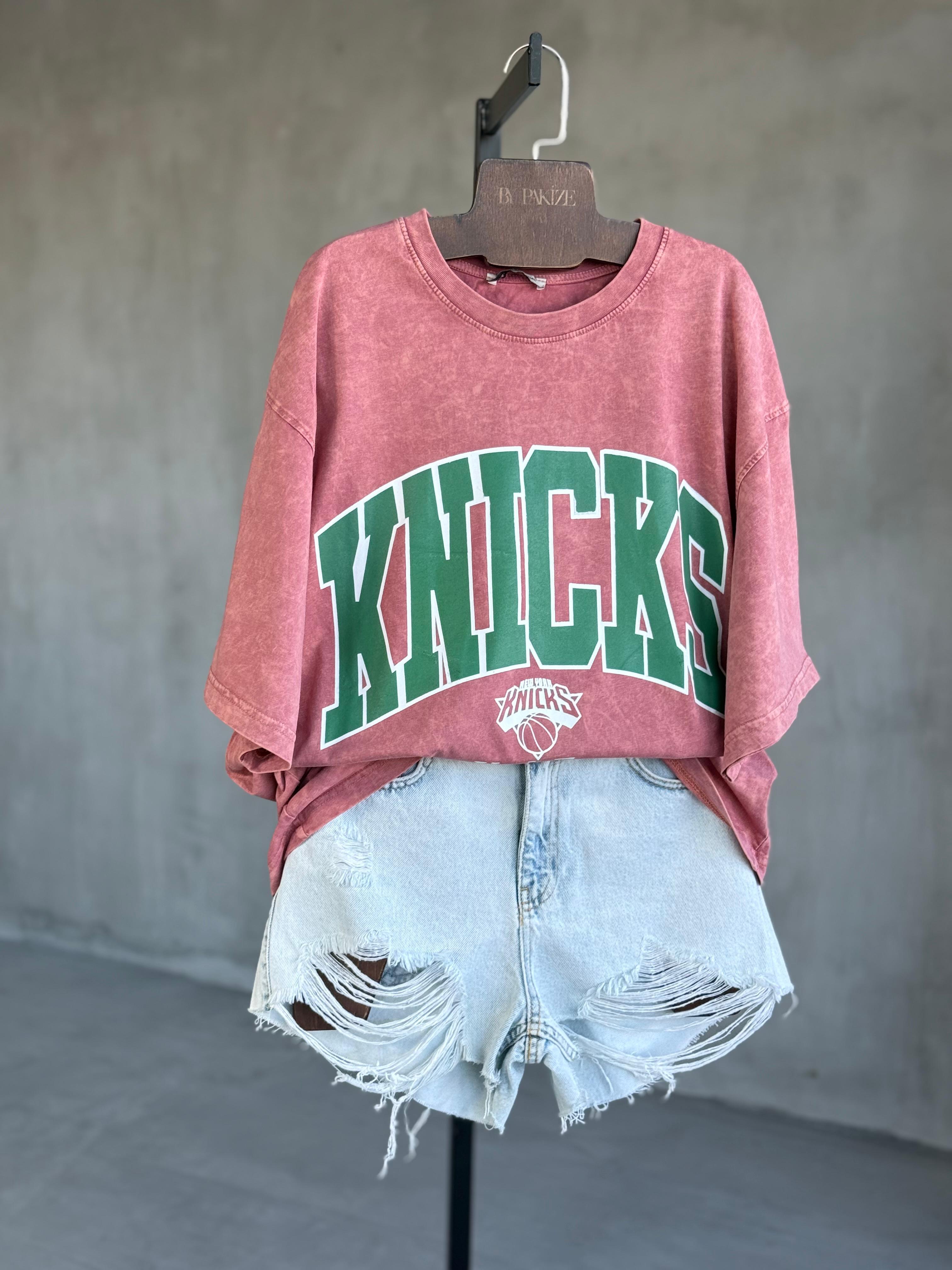 Taş Yıkamalı Oversize Yazı Baskılı Dokuma Tişört (Kiremit)