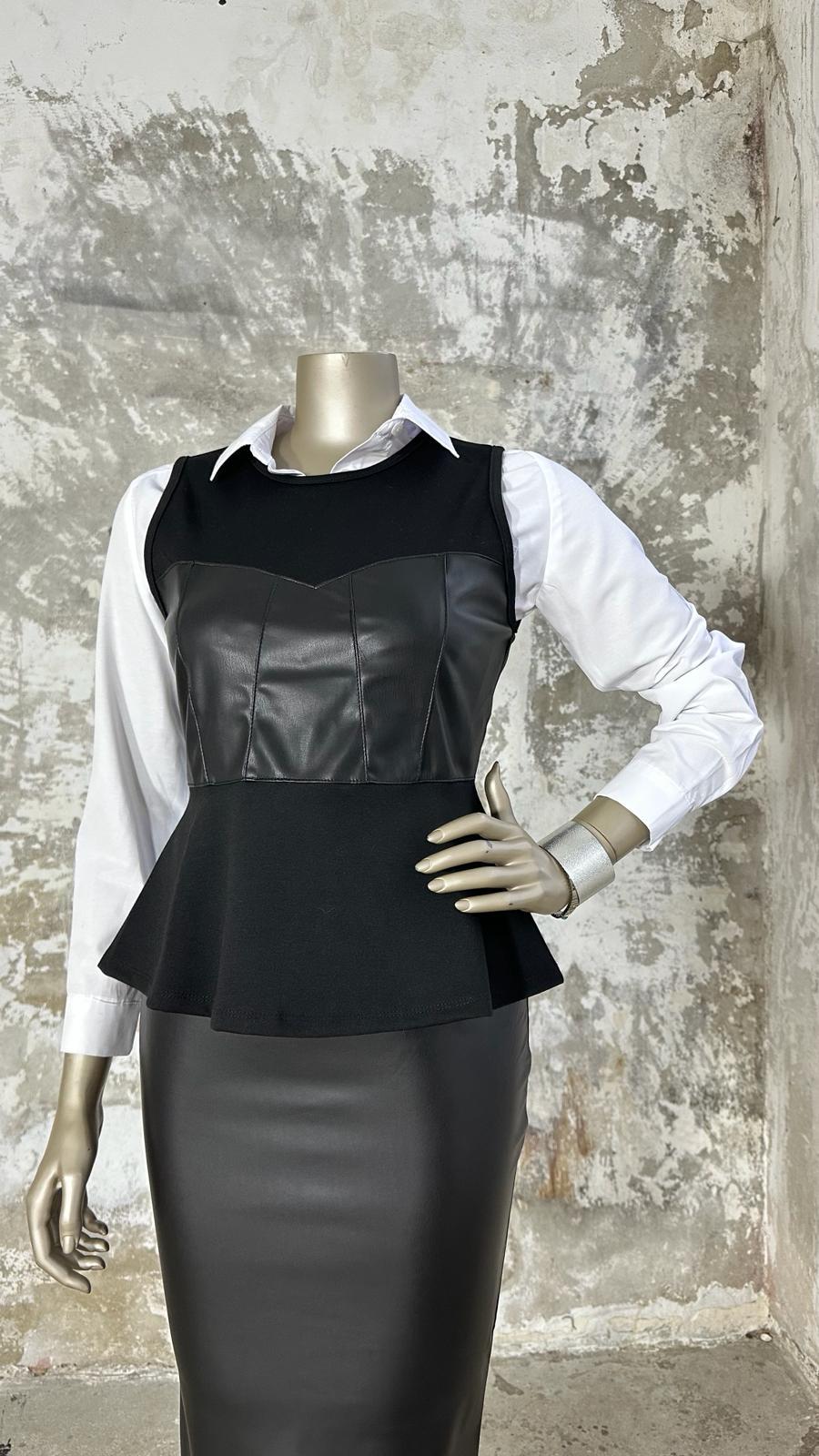 Tasarım Model Deri Kadın Bluz (Siyah)