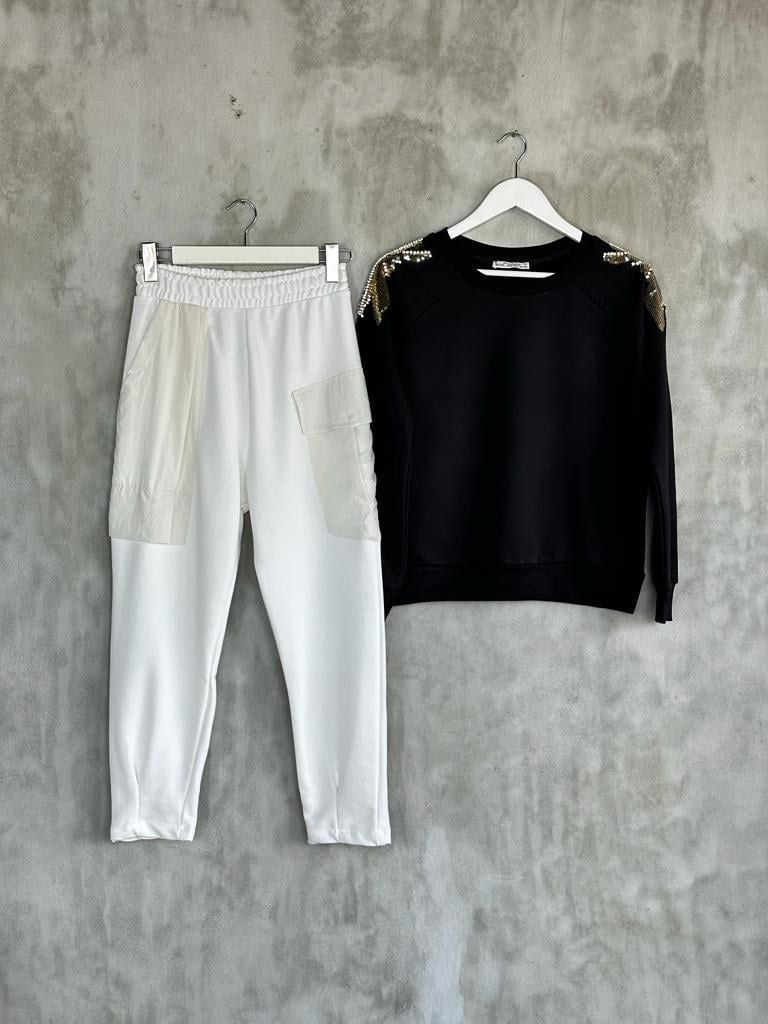 Tasarım Paraşüt Cep Detaylı Şalvar Model Pantolon (Beyaz)